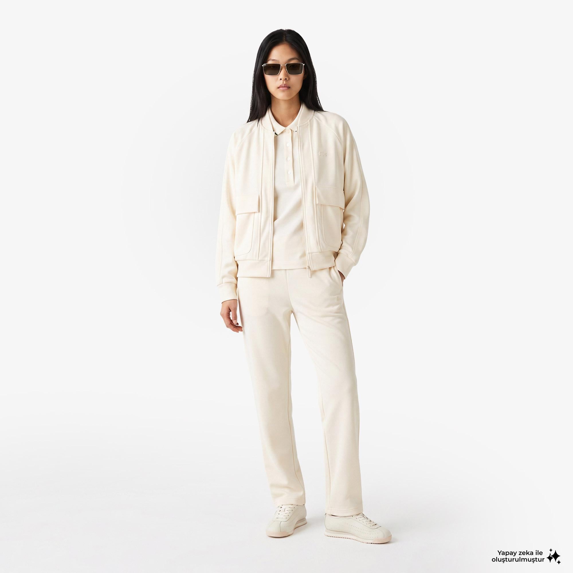 Kadın Regular Fit Fermuarlı Krem Sweatshirt