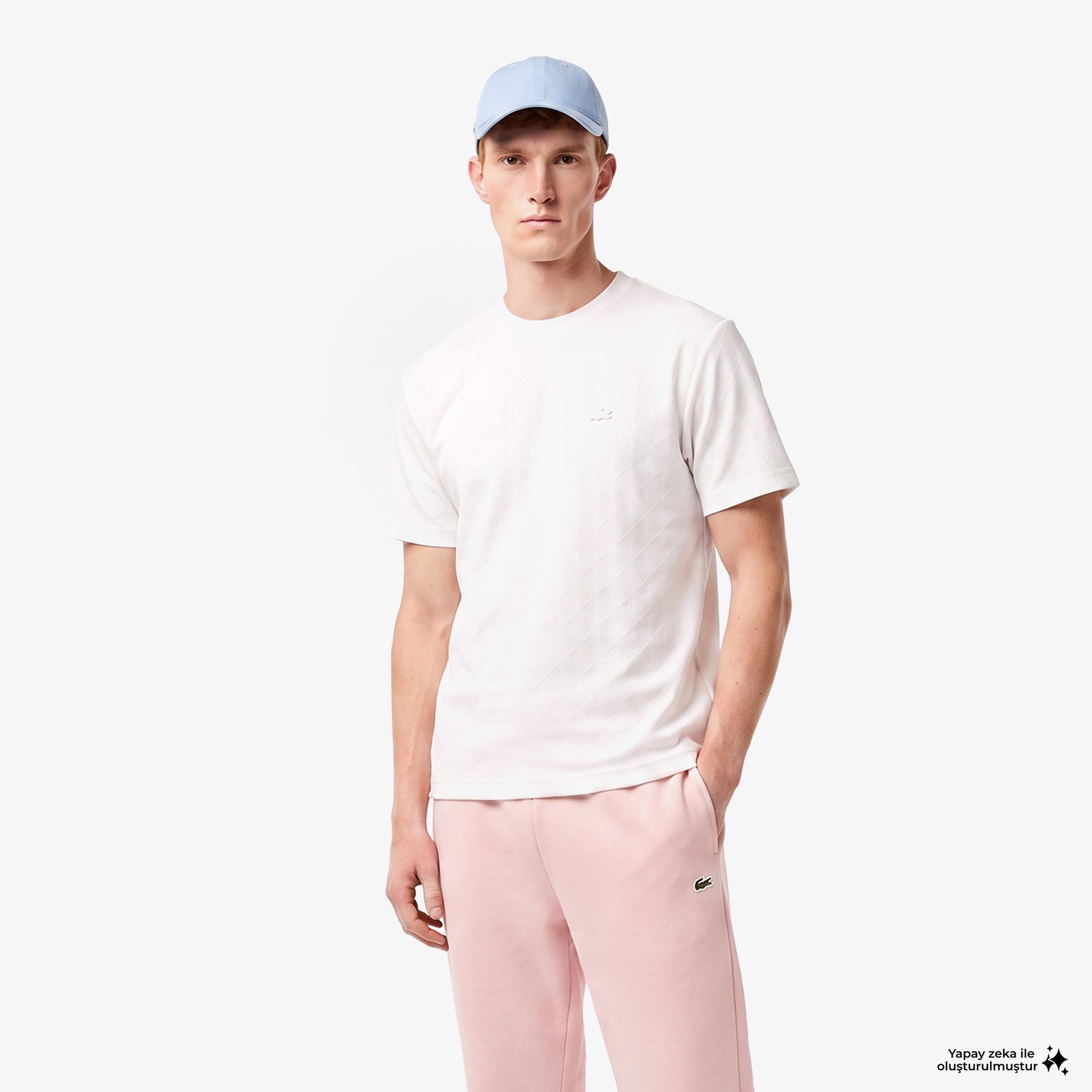 Erkek Relaxed Fit Bisiklet Yaka Monogram Beyaz T-Shirt
