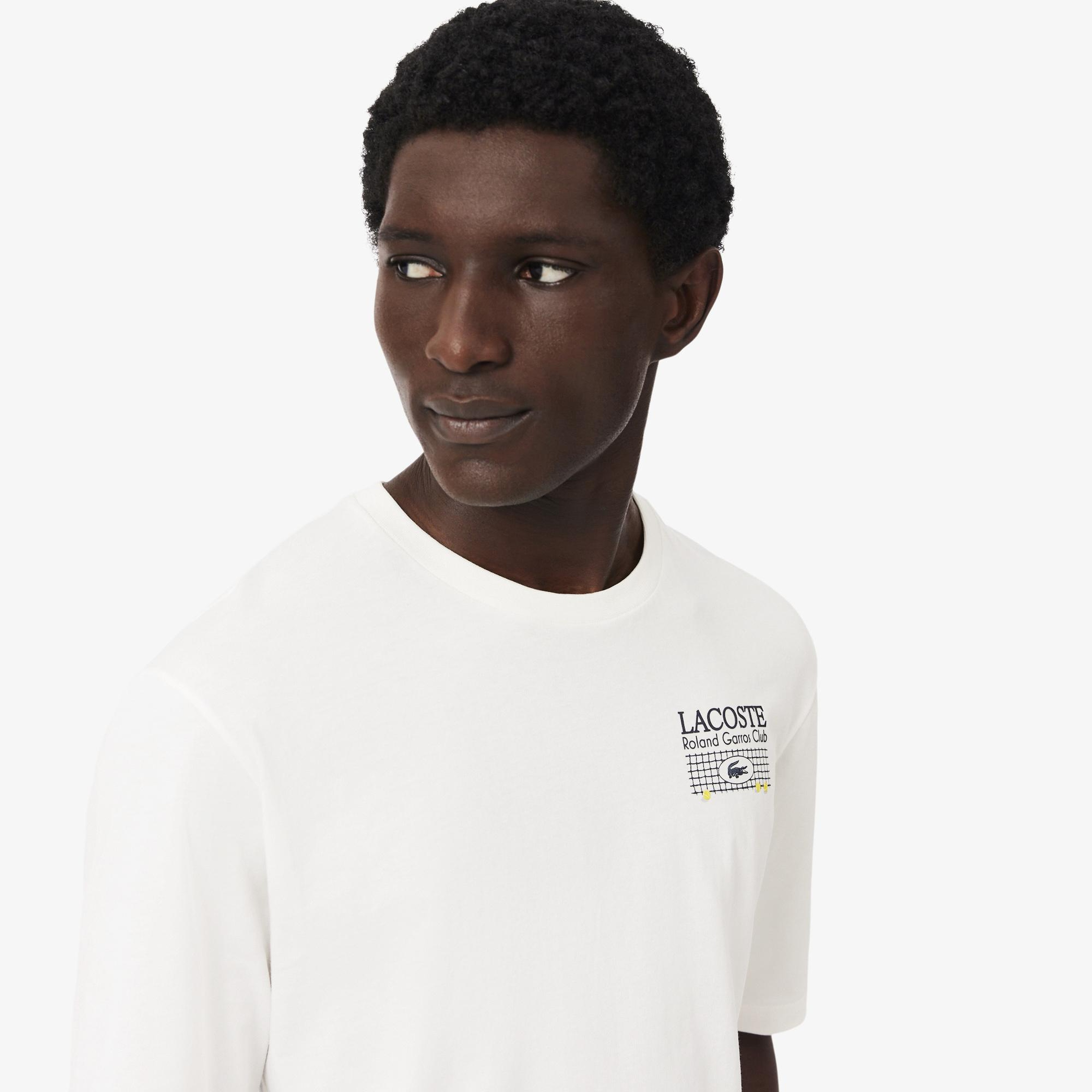Roland-Garros Erkek Relaxed Fit Baskılı Beyaz T-Shirt