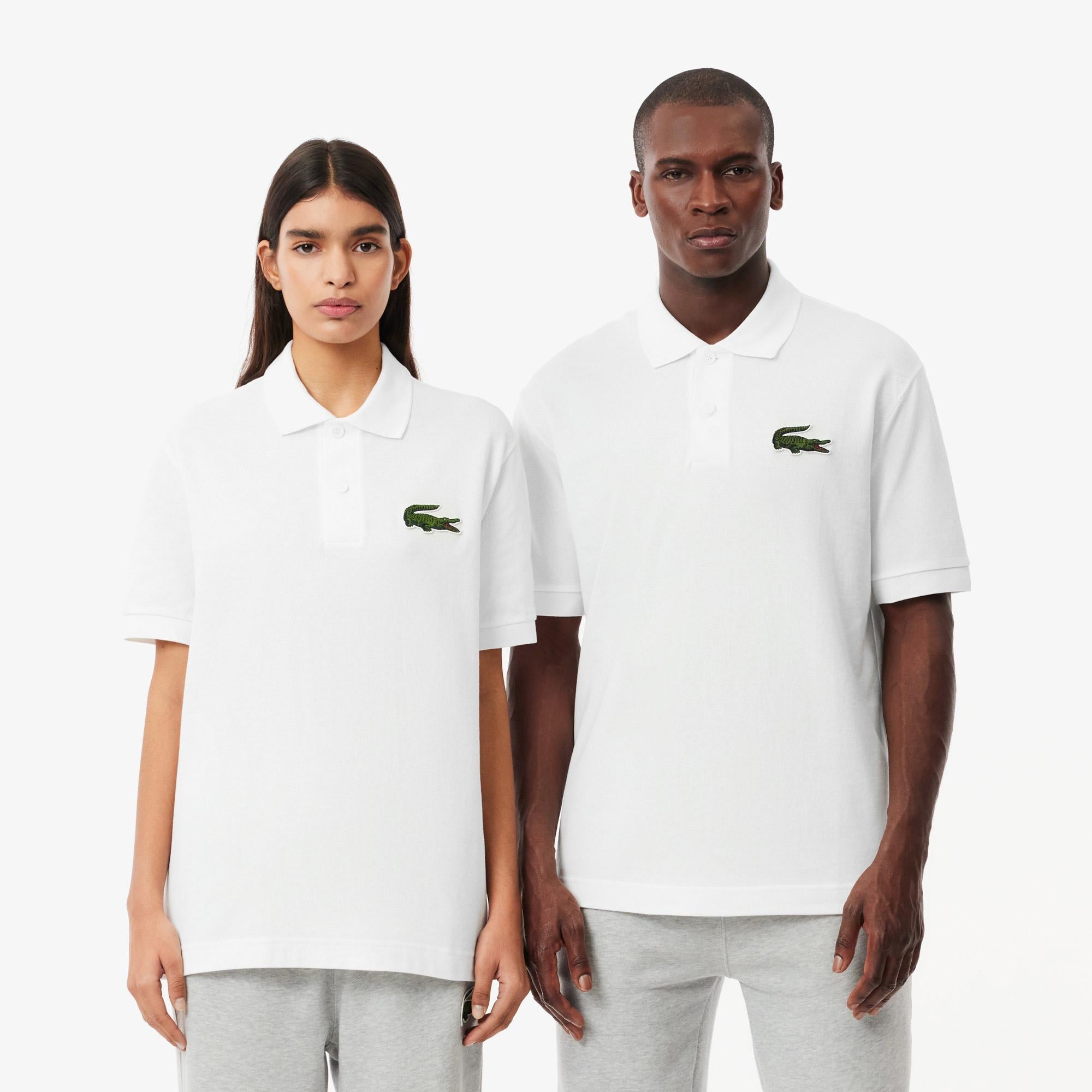 Unisex Loose Fit Beyaz Polo