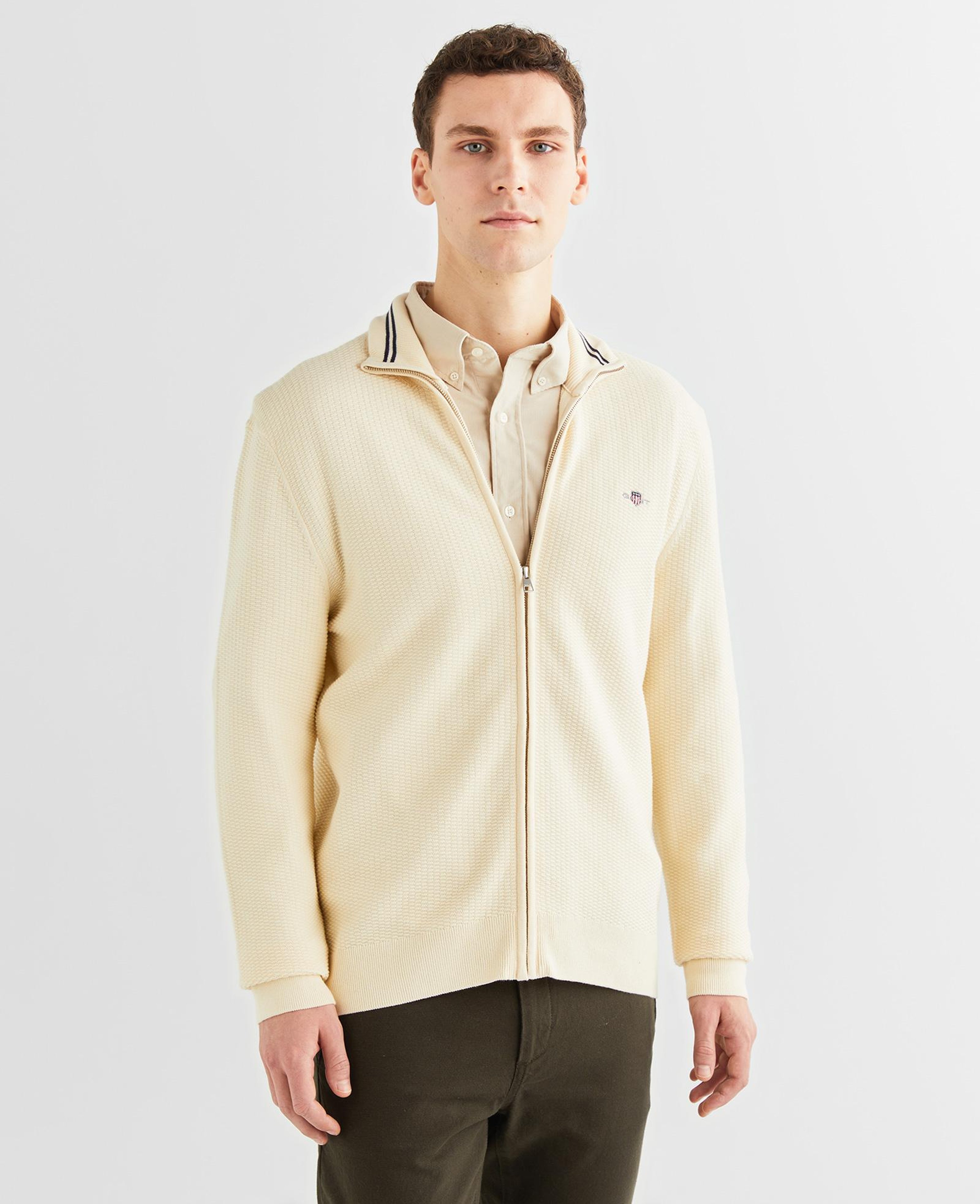 GANT Erkek Krem Regular Fit Fermuarlı Hırka
