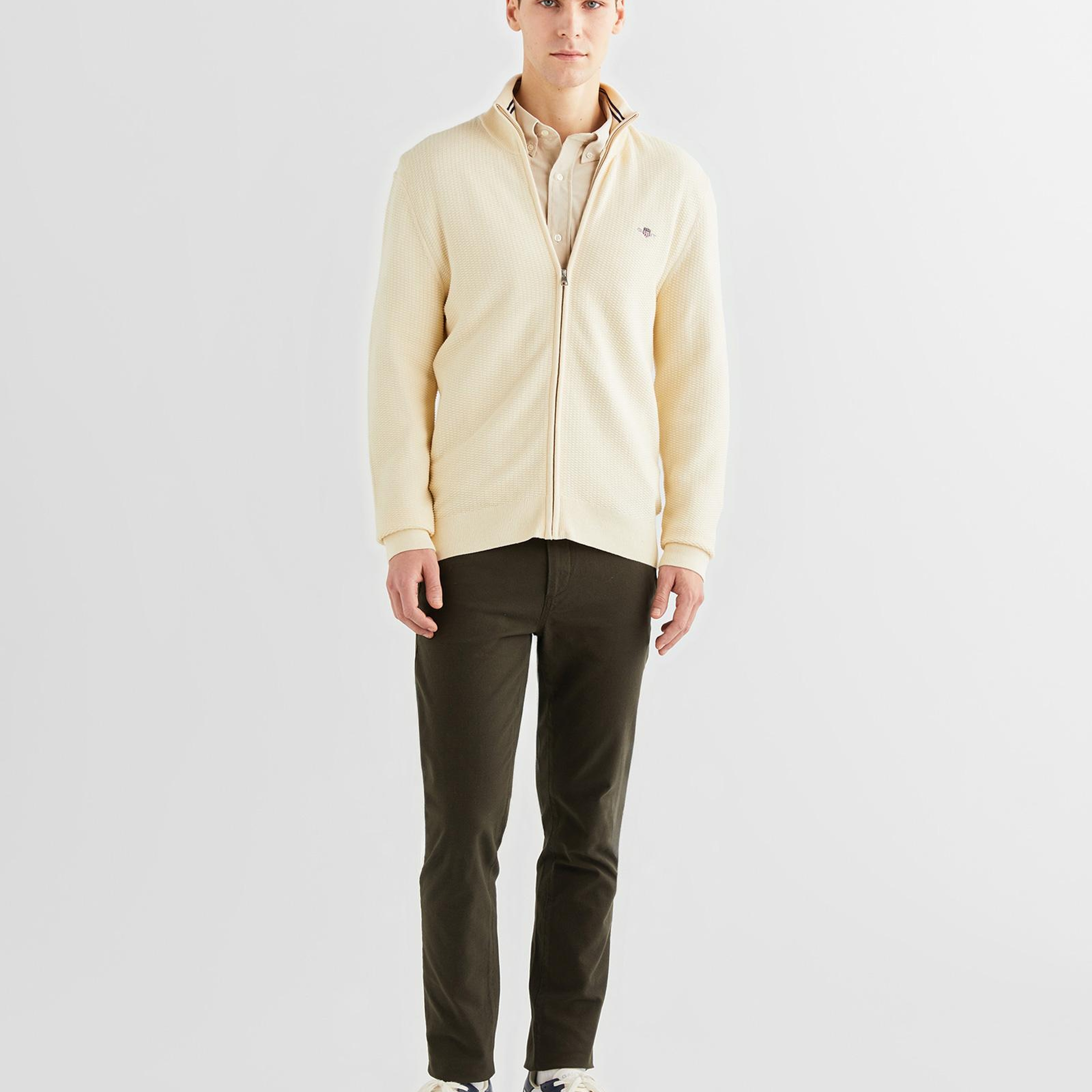 GANT Erkek Krem Regular Fit Fermuarlı Hırka