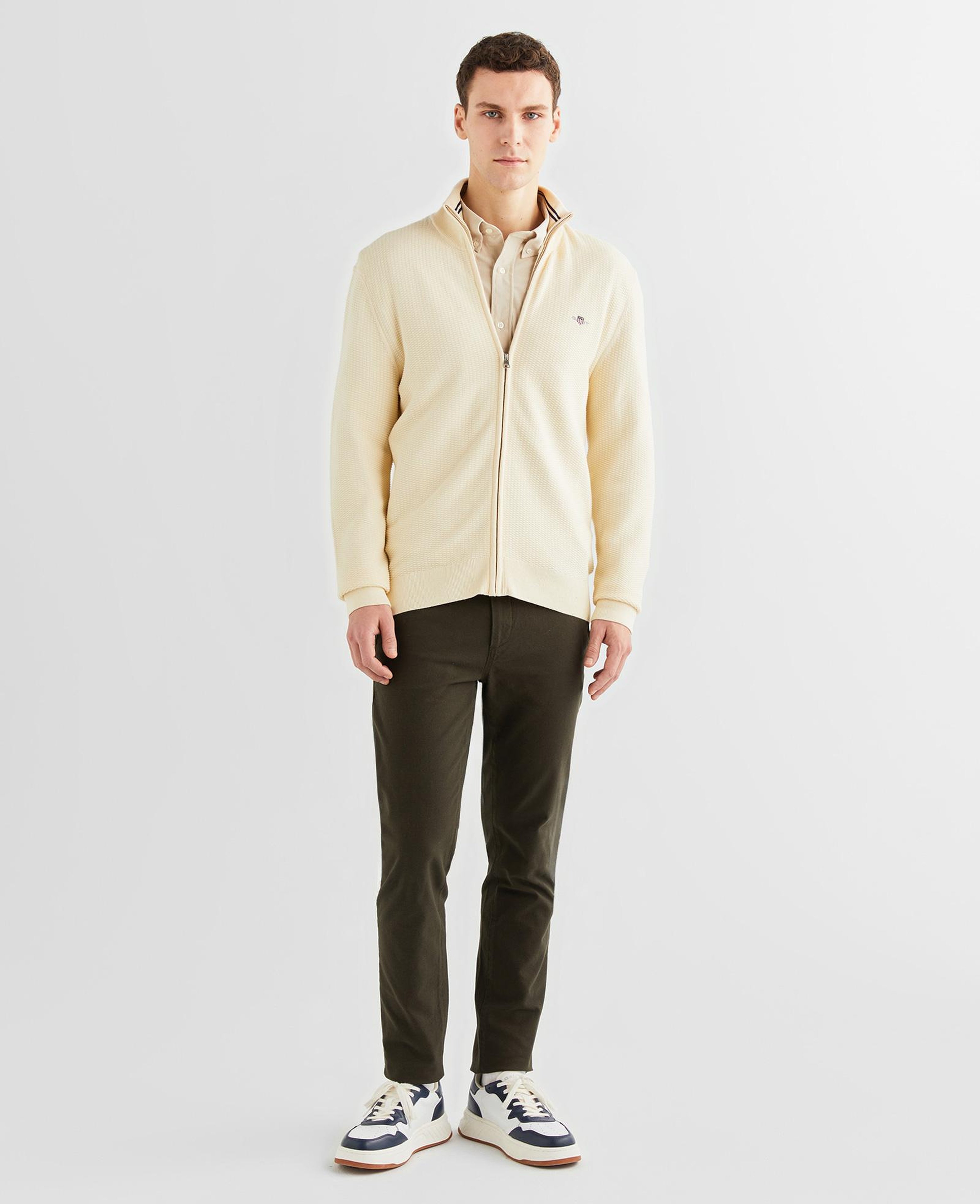 GANT Erkek Krem Regular Fit Fermuarlı Hırka