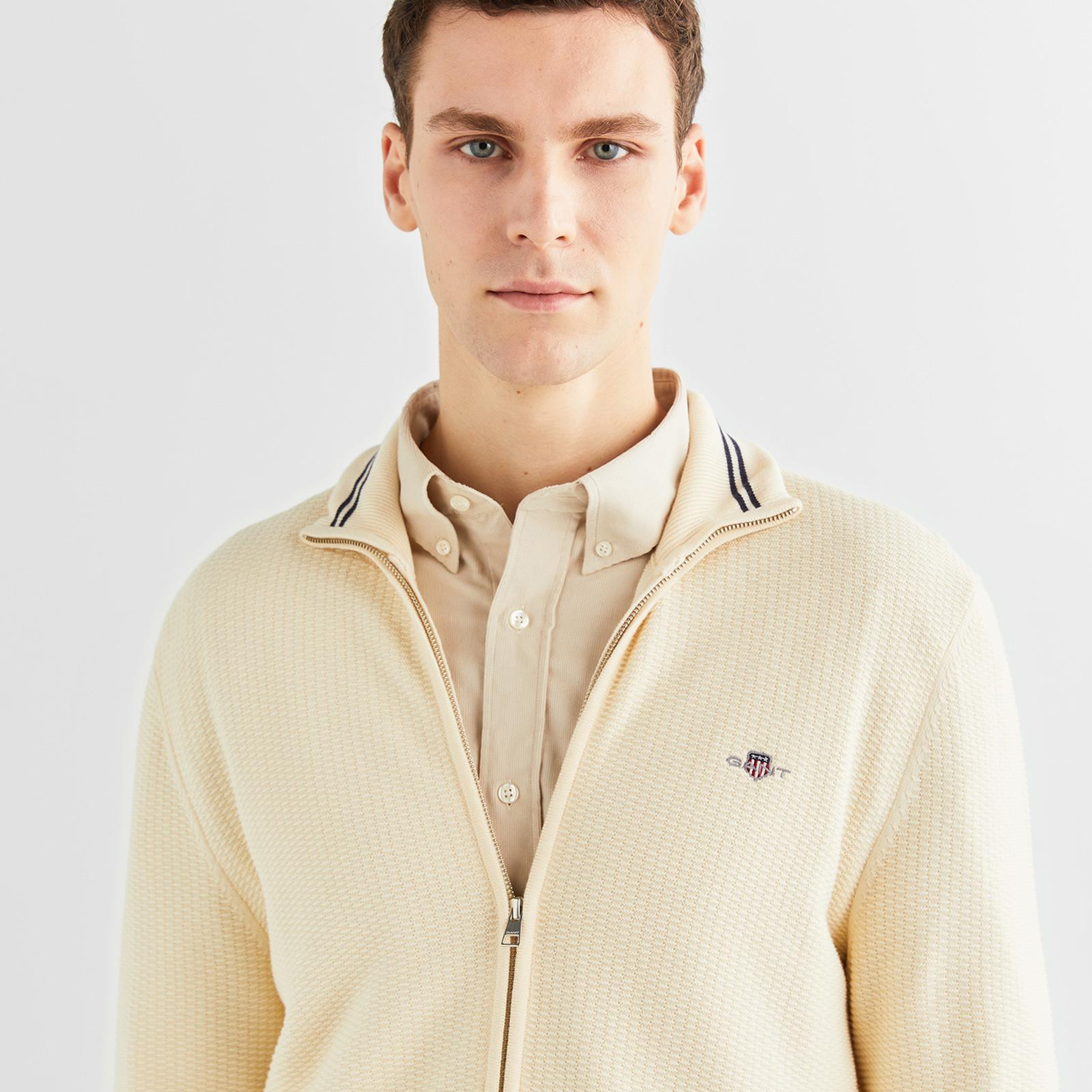 GANT Erkek Krem Regular Fit Fermuarlı Hırka