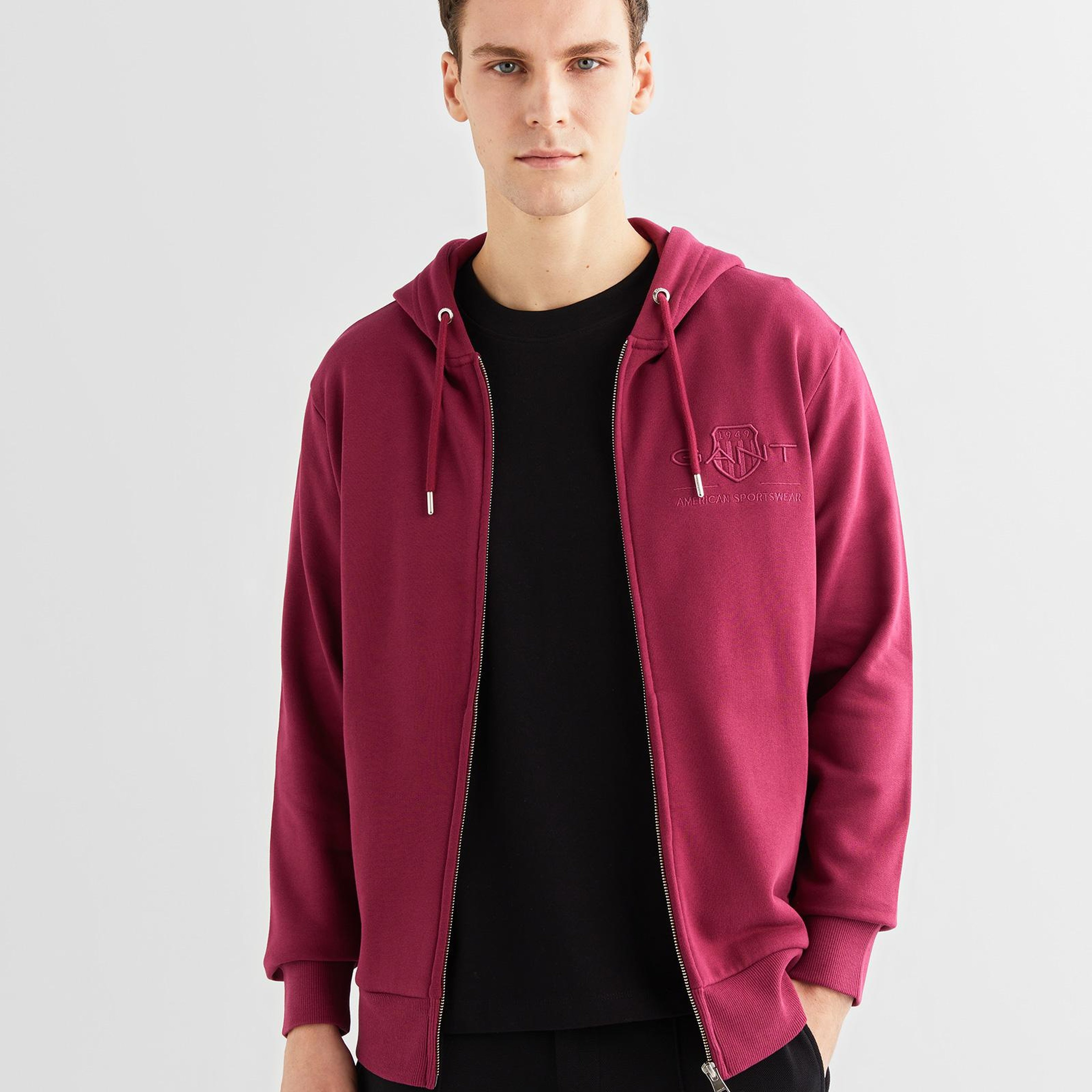 GANT Erkek Bordo Regular Fit Kapüşonlu Logolu Sweatshirt