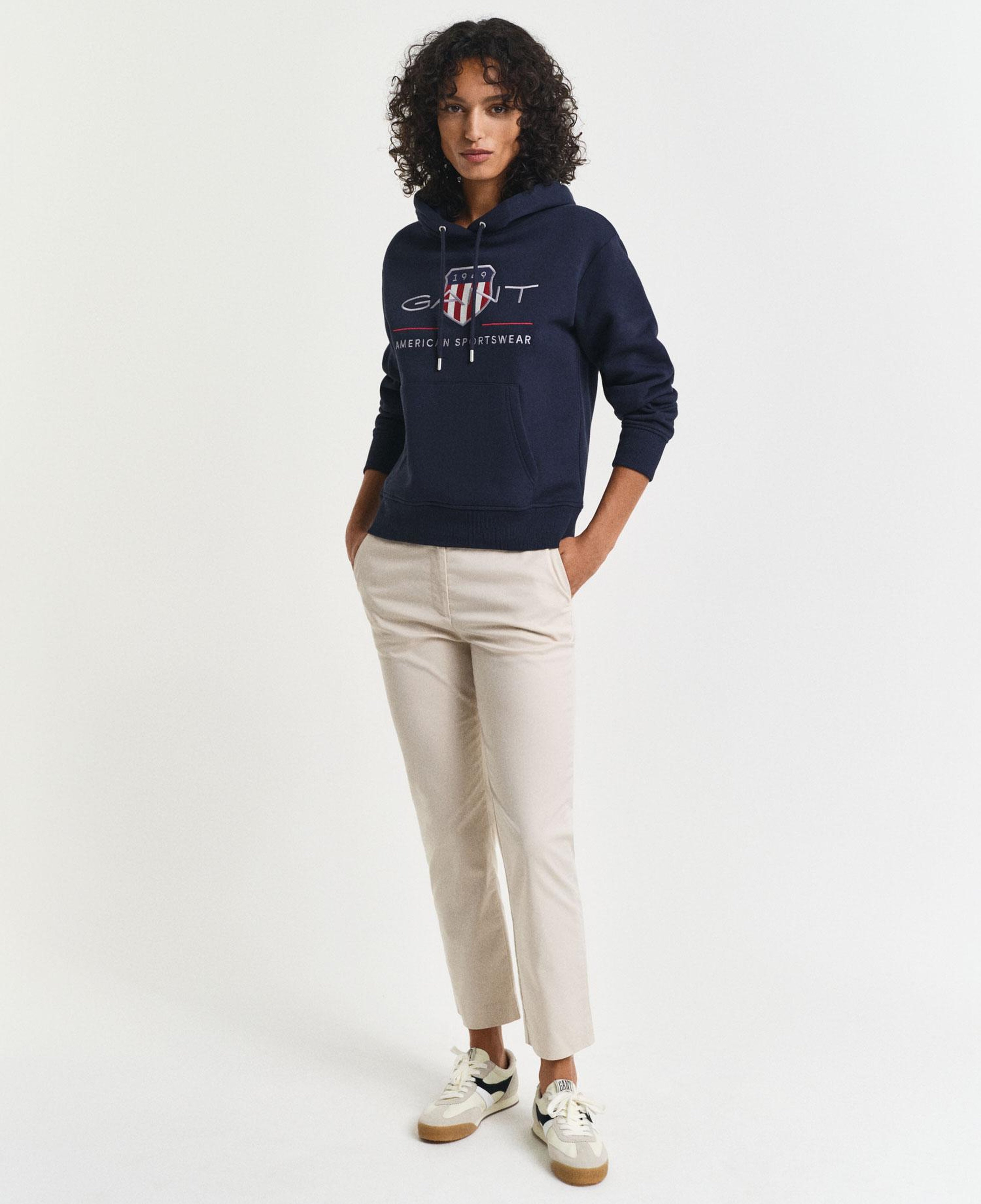 GANT Kadın Lacivert Relaxed Fit Kapüşonlu Logolu Sweatshirt