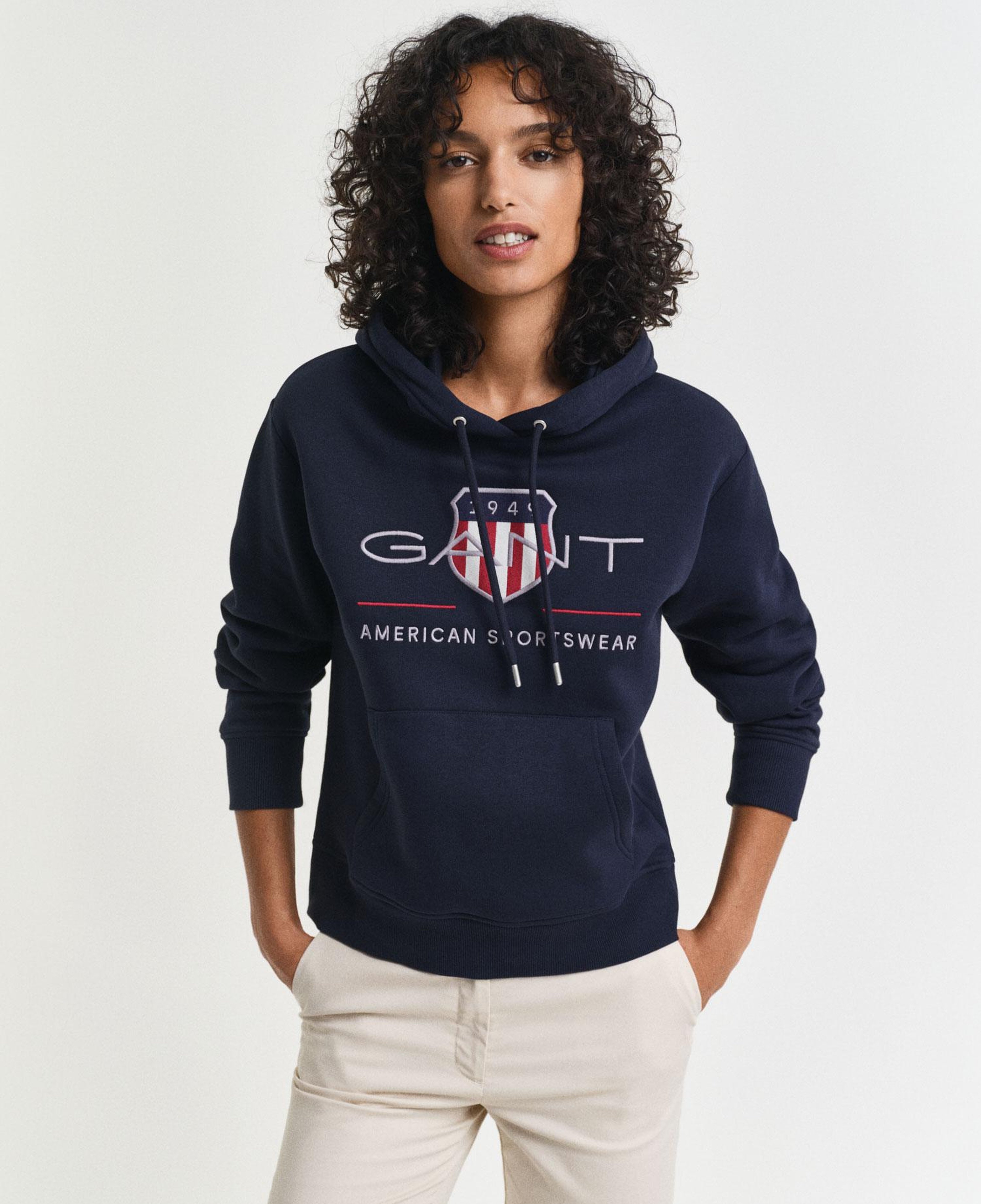 GANT Kadın Lacivert Relaxed Fit Kapüşonlu Logolu Sweatshirt