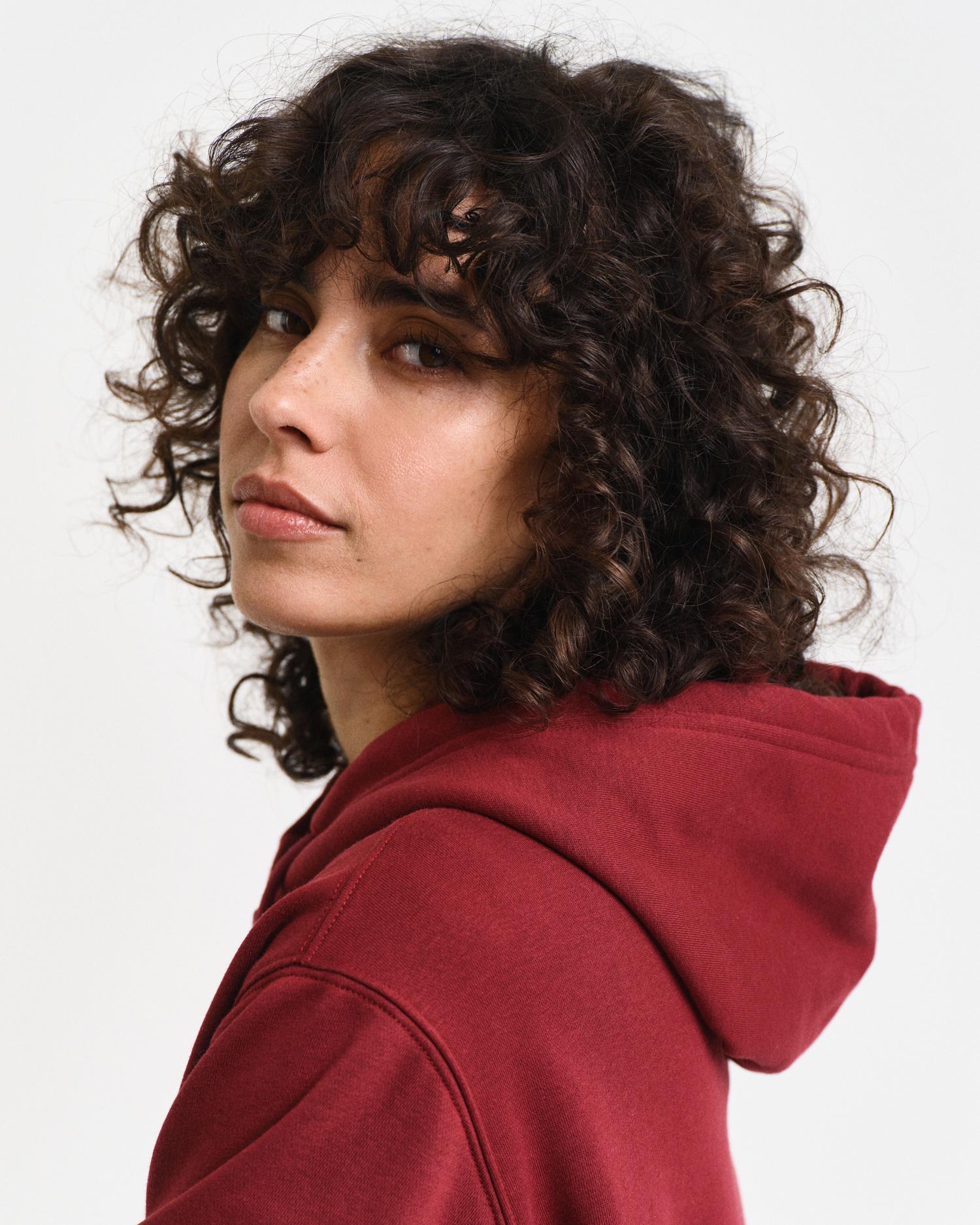 GANT Kadın Bordo Relaxed Fit Kapüşonlu Logolu Sweatshirt