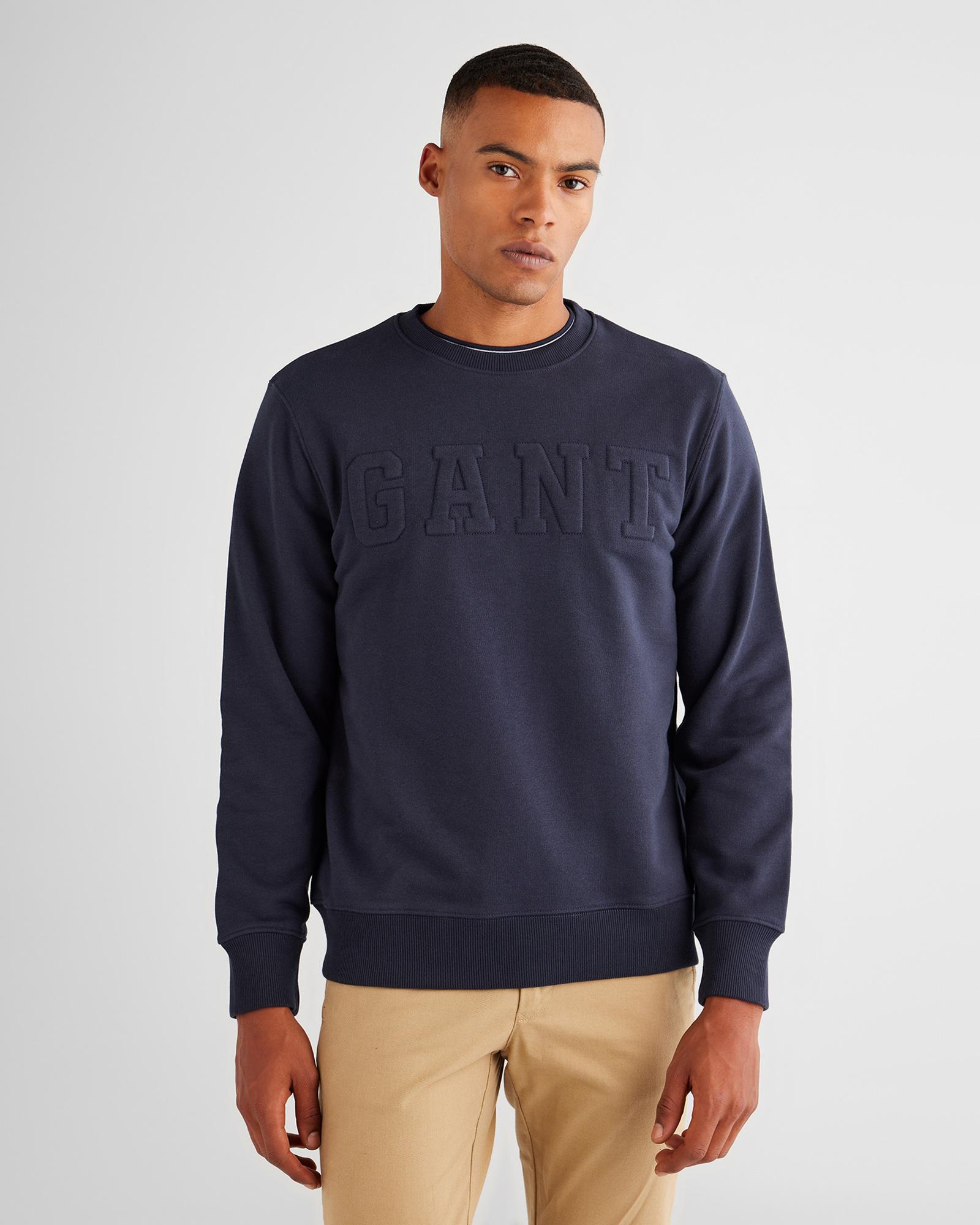 GANT Erkek Lacivert Regular Fit Bisiklet Yaka Logolu Sweatshirt
