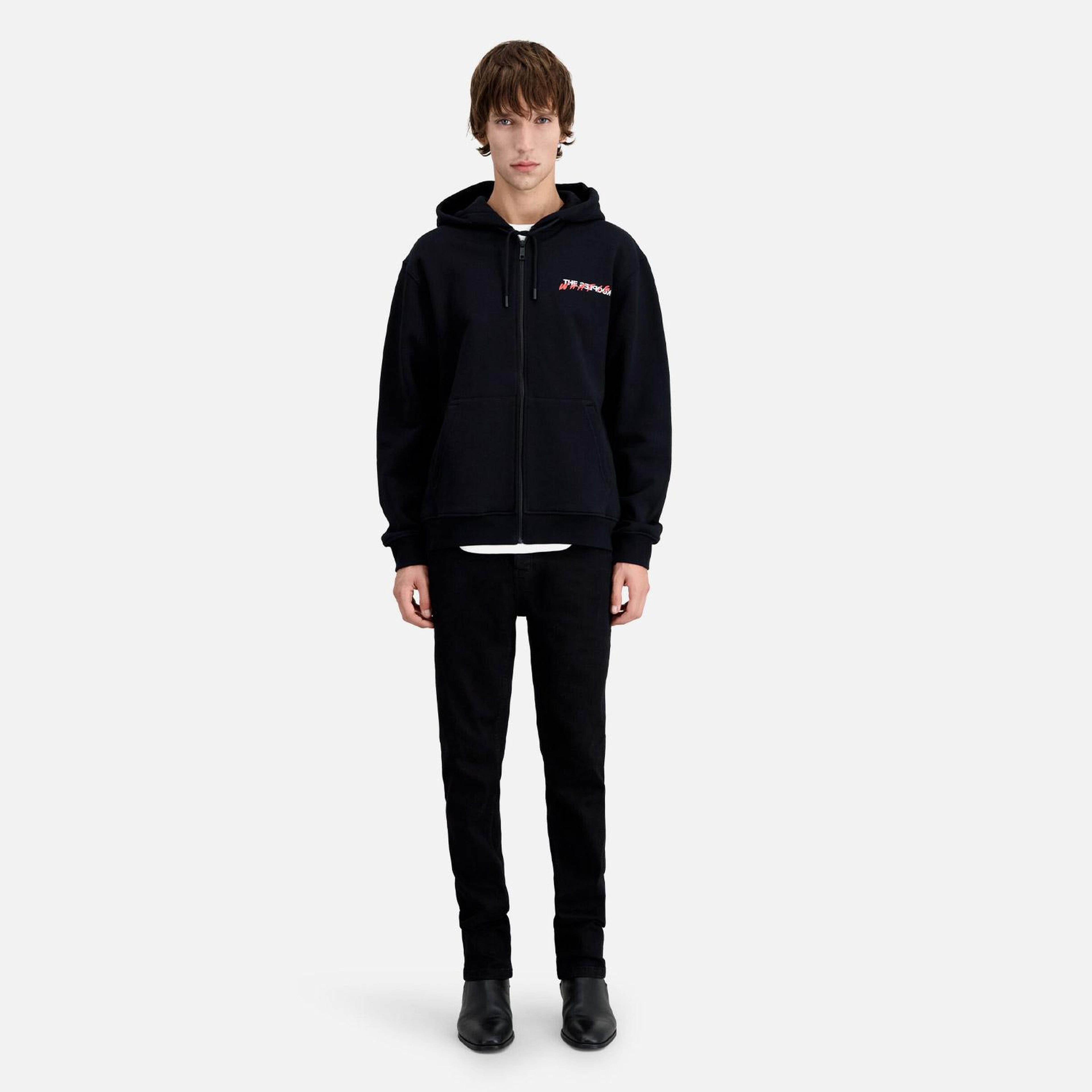 ERKEK BASKILI FERMUARLI SİYAH SWEATSHIRT