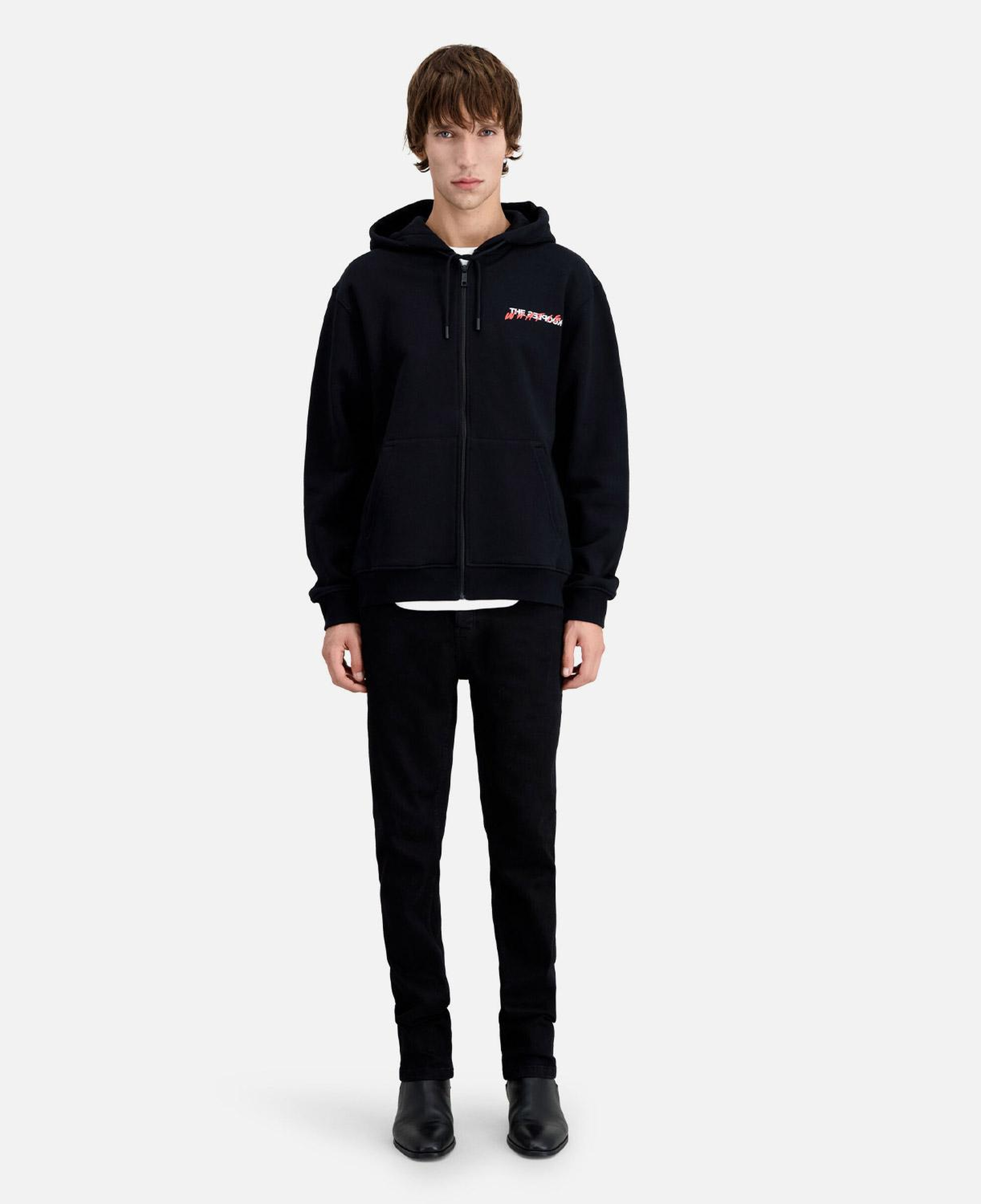 ERKEK BASKILI FERMUARLI SİYAH SWEATSHIRT