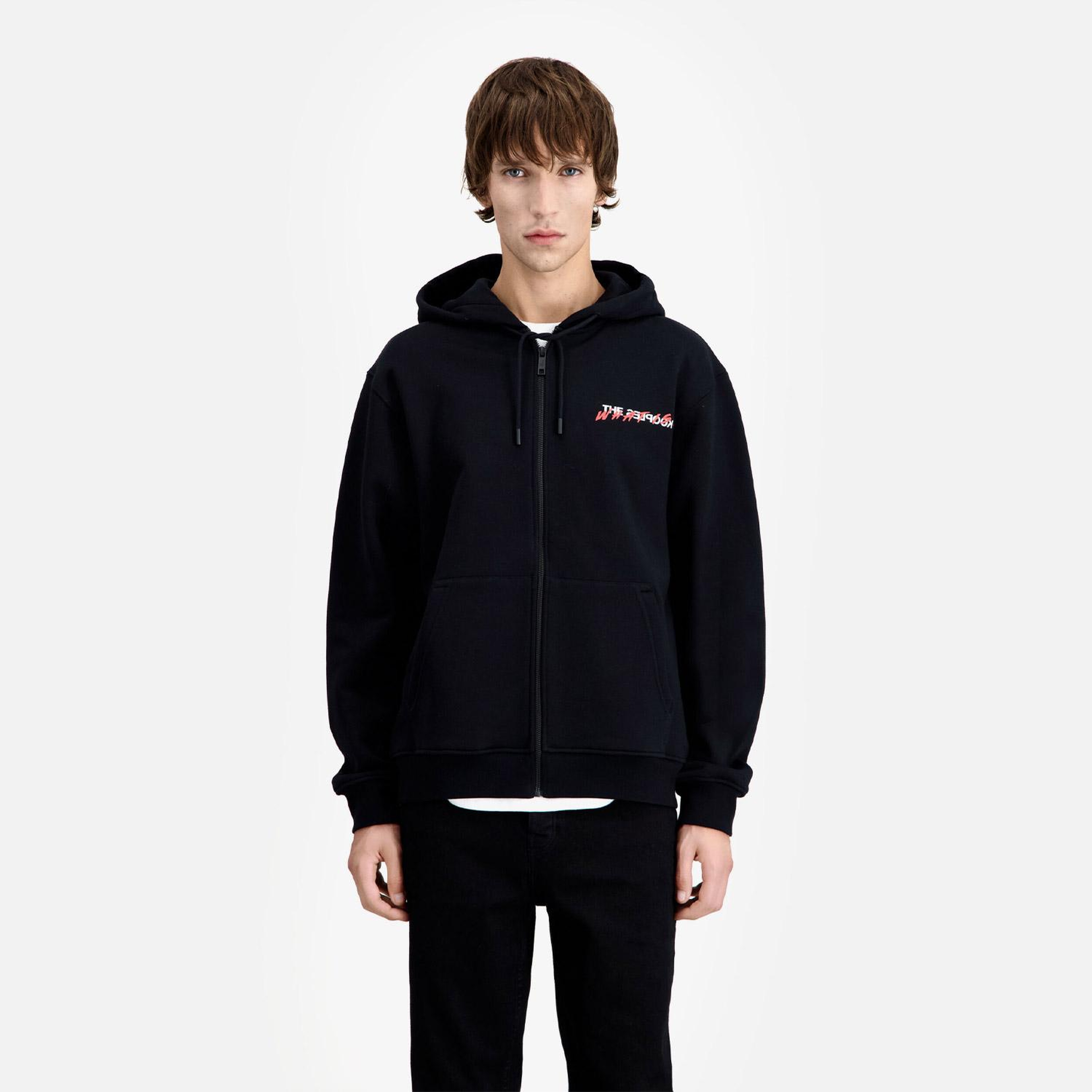 ERKEK BASKILI FERMUARLI SİYAH SWEATSHIRT