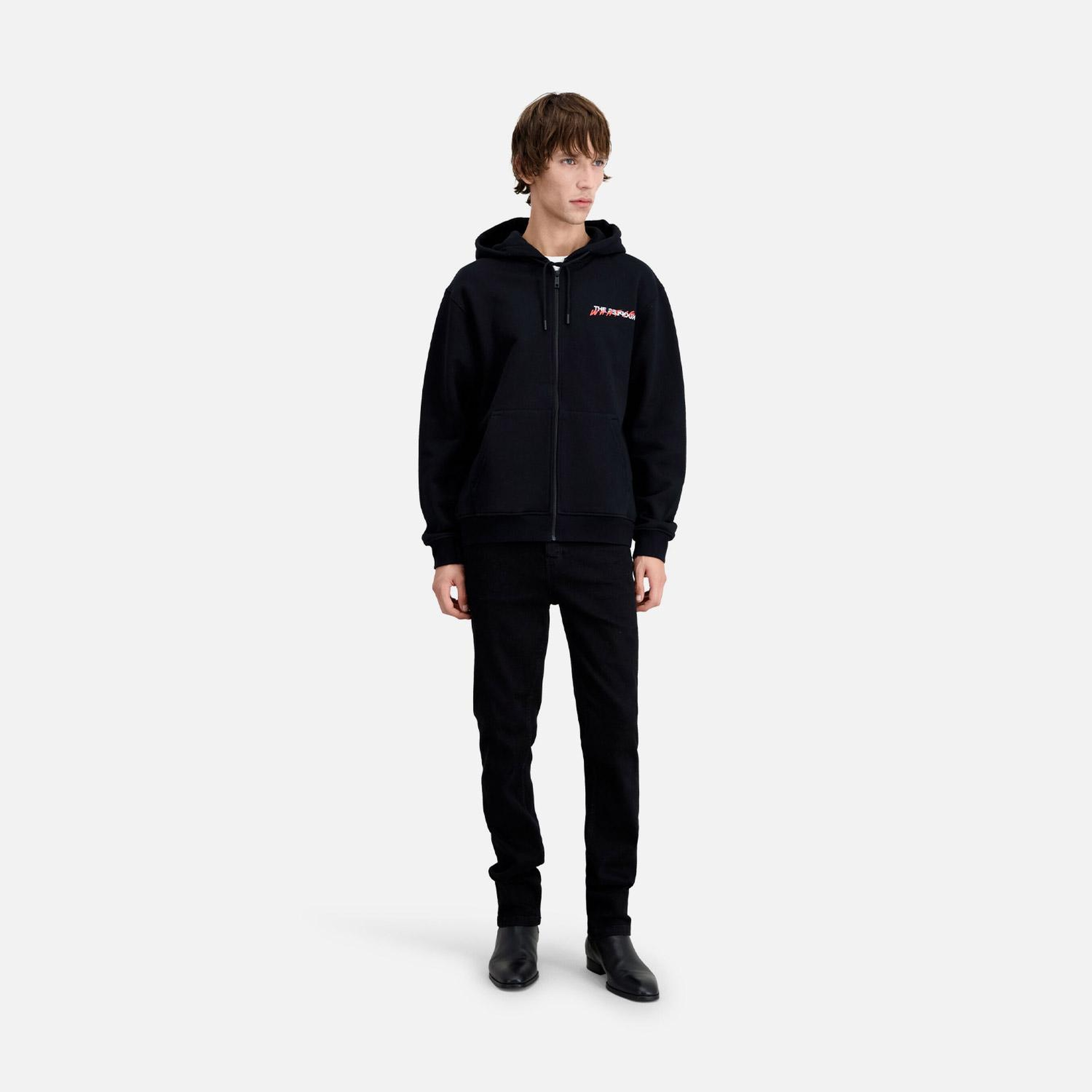 ERKEK BASKILI FERMUARLI SİYAH SWEATSHIRT