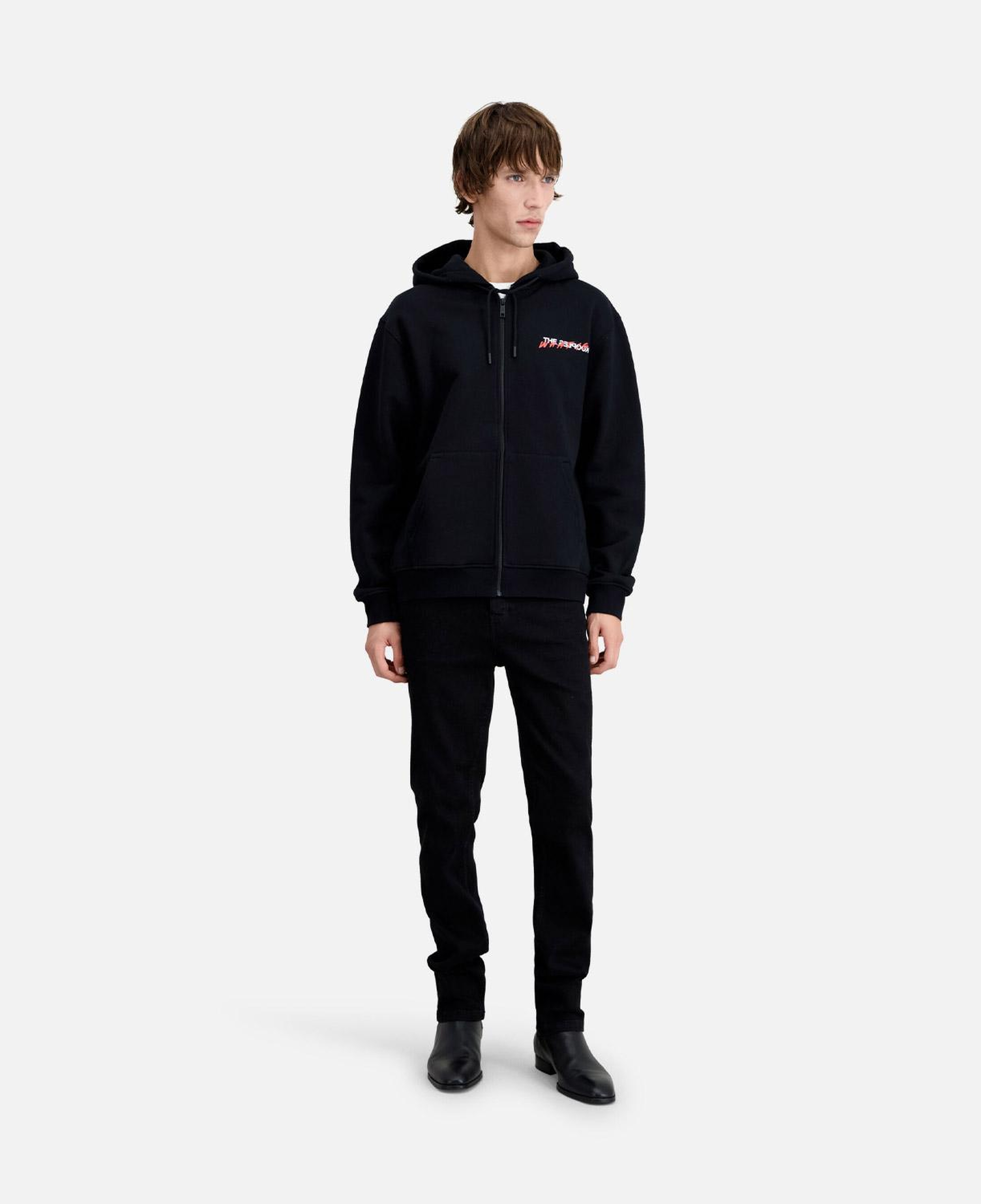 ERKEK BASKILI FERMUARLI SİYAH SWEATSHIRT