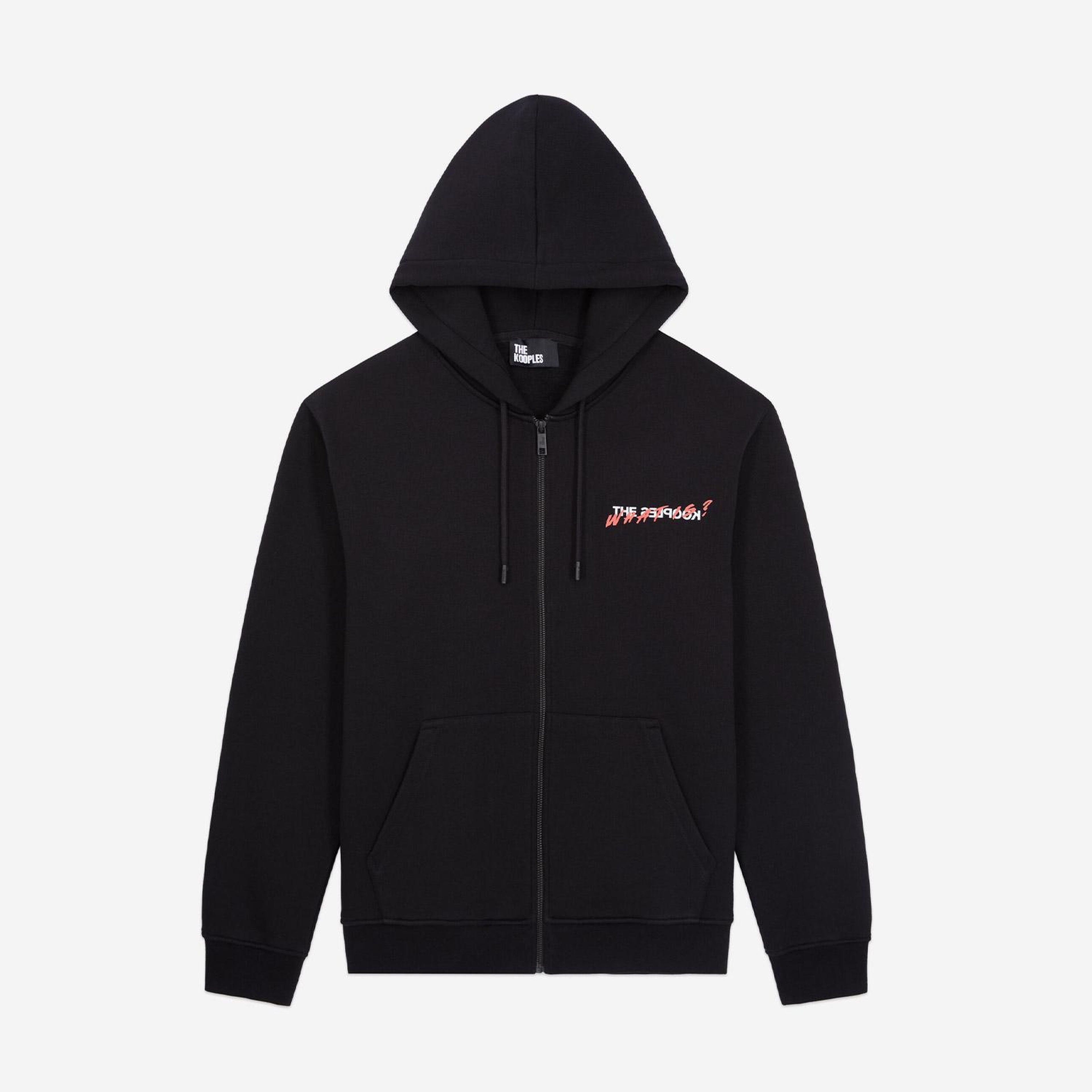 ERKEK BASKILI FERMUARLI SİYAH SWEATSHIRT