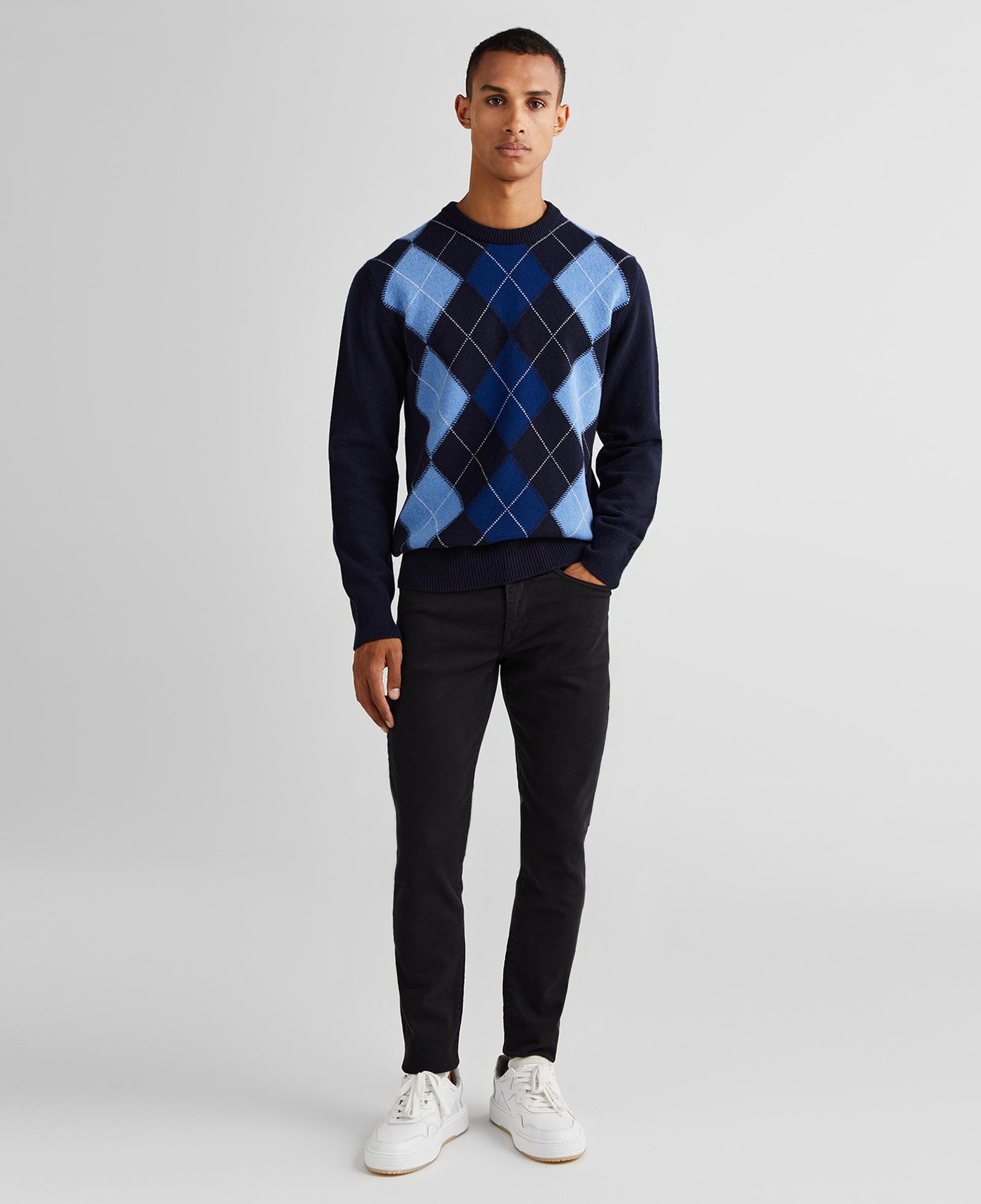 GANT Erkek Lacivert Regular Fit Bisiklet Yaka Desenli Yün Kazak