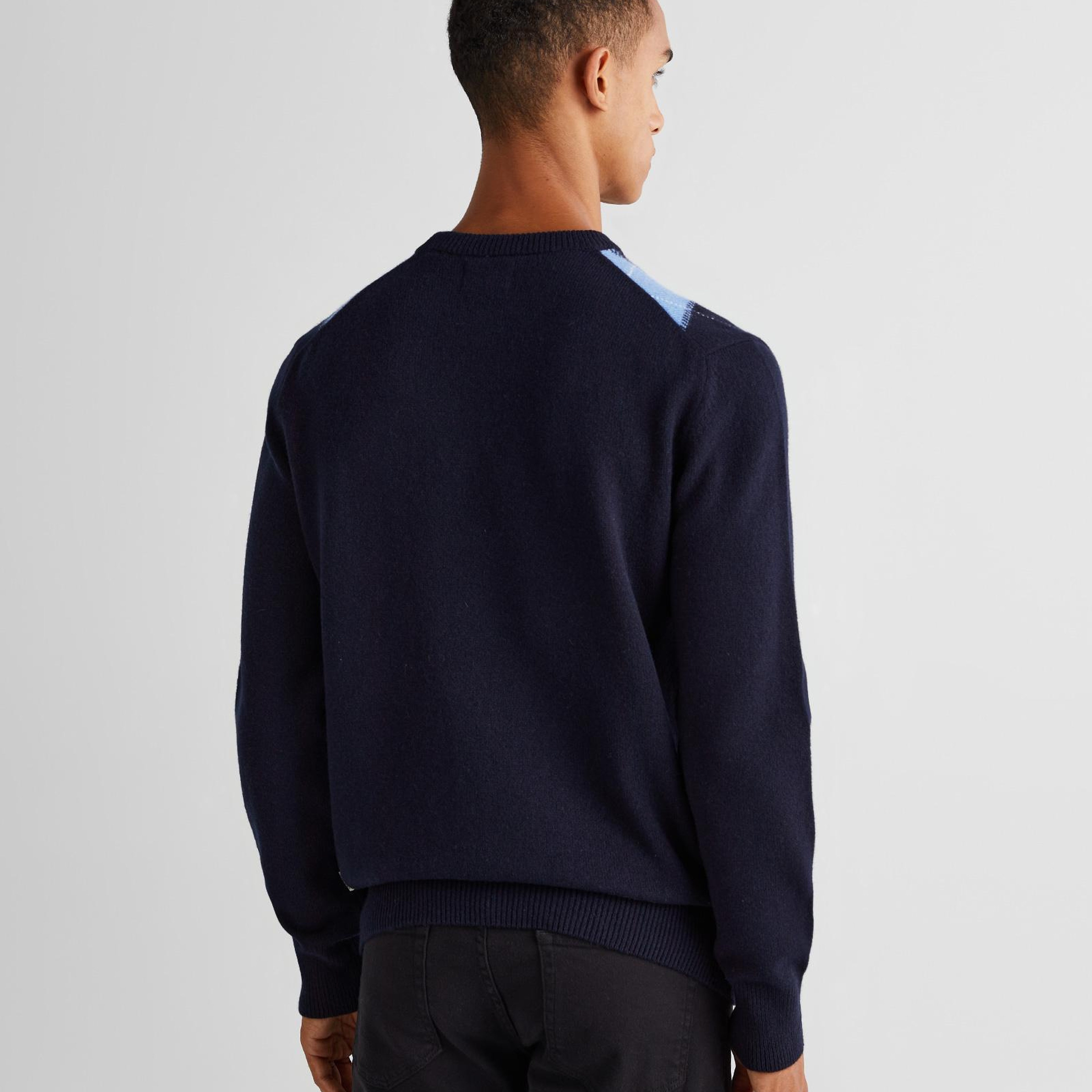 GANT Erkek Lacivert Regular Fit Bisiklet Yaka Desenli Yün Kazak