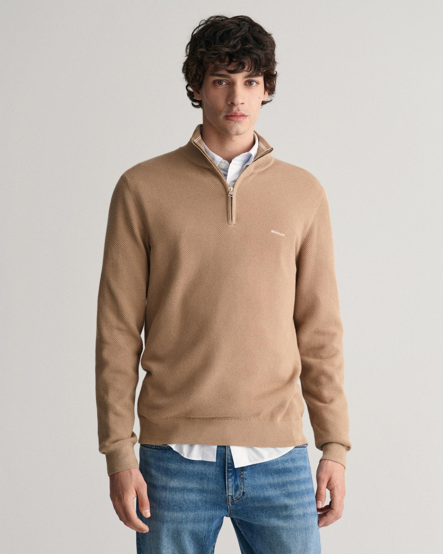 GANT Erkek Bej Regular Fit Yarım Fermuarlı Kazak