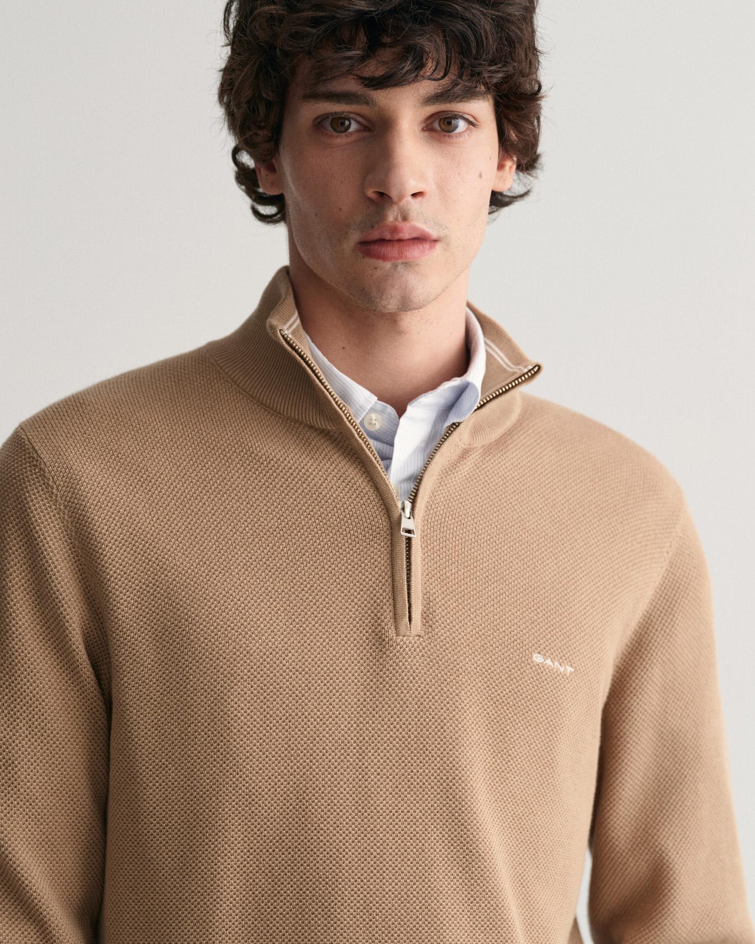 GANT Erkek Bej Regular Fit Yarım Fermuarlı Kazak