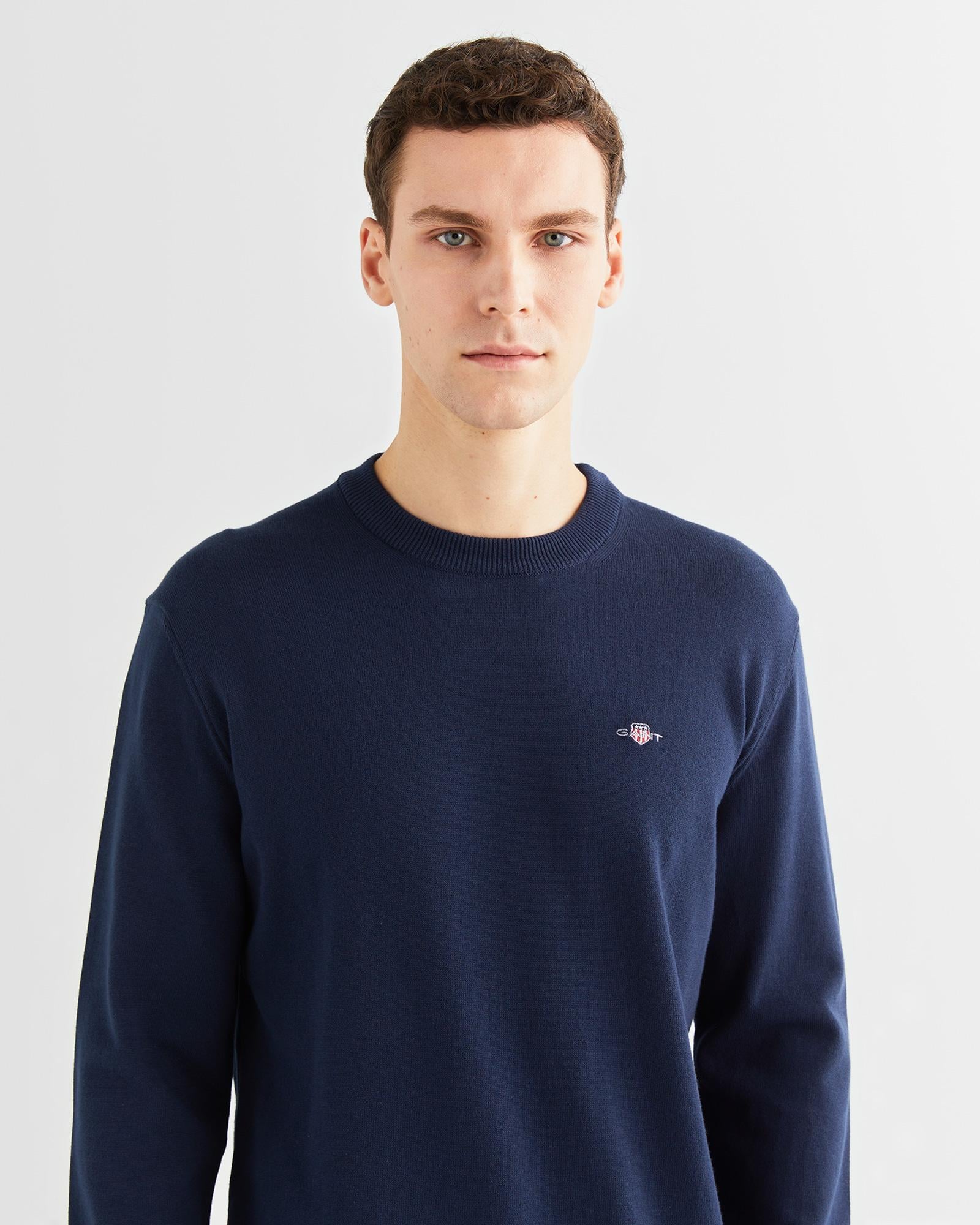 GANT Erkek Lacivert Regular Fit Bisiklet Yaka Kazak