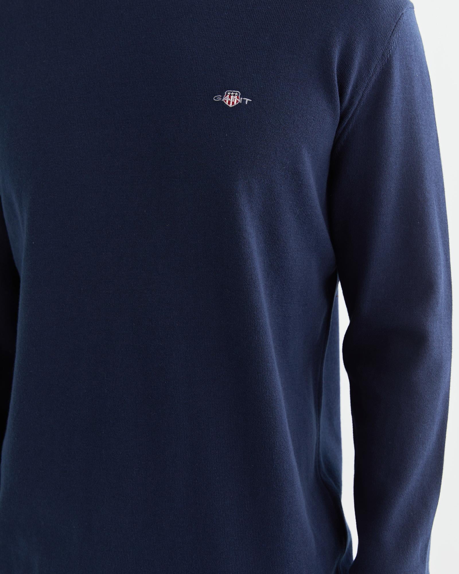 GANT Erkek Lacivert Regular Fit Bisiklet Yaka Kazak