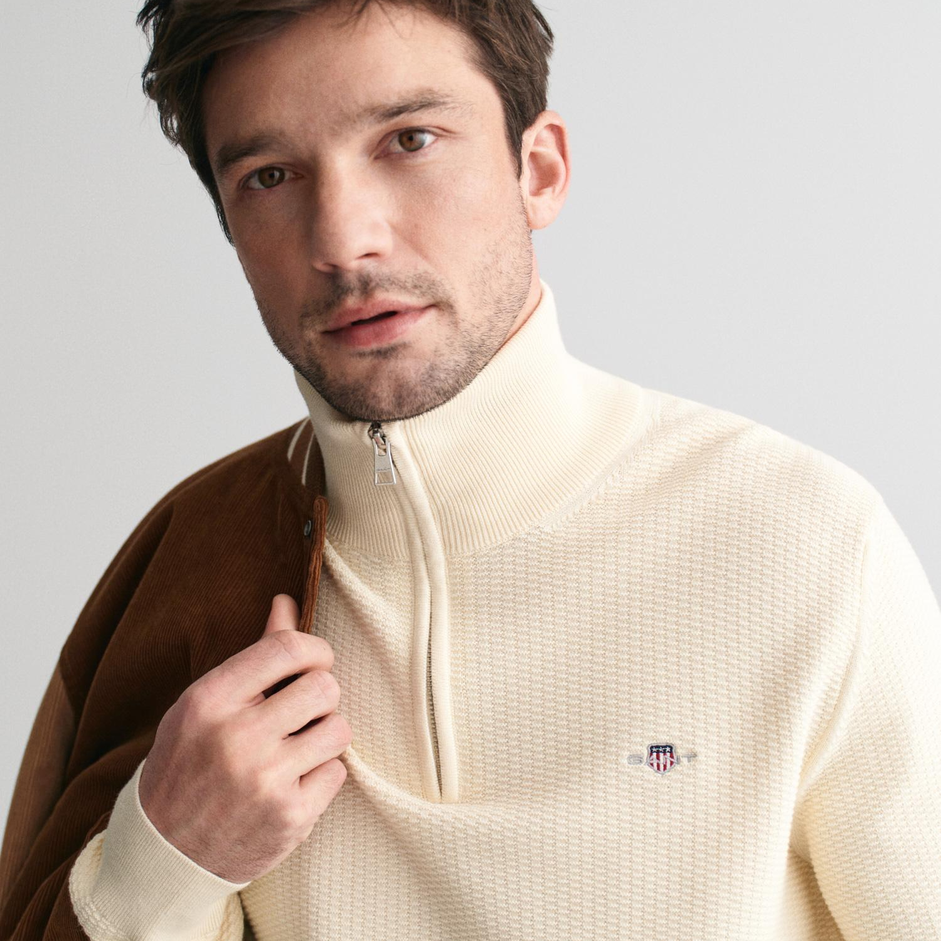 GANT Erkek Krem Regular Fit Yarım Fermuarlı Kazak