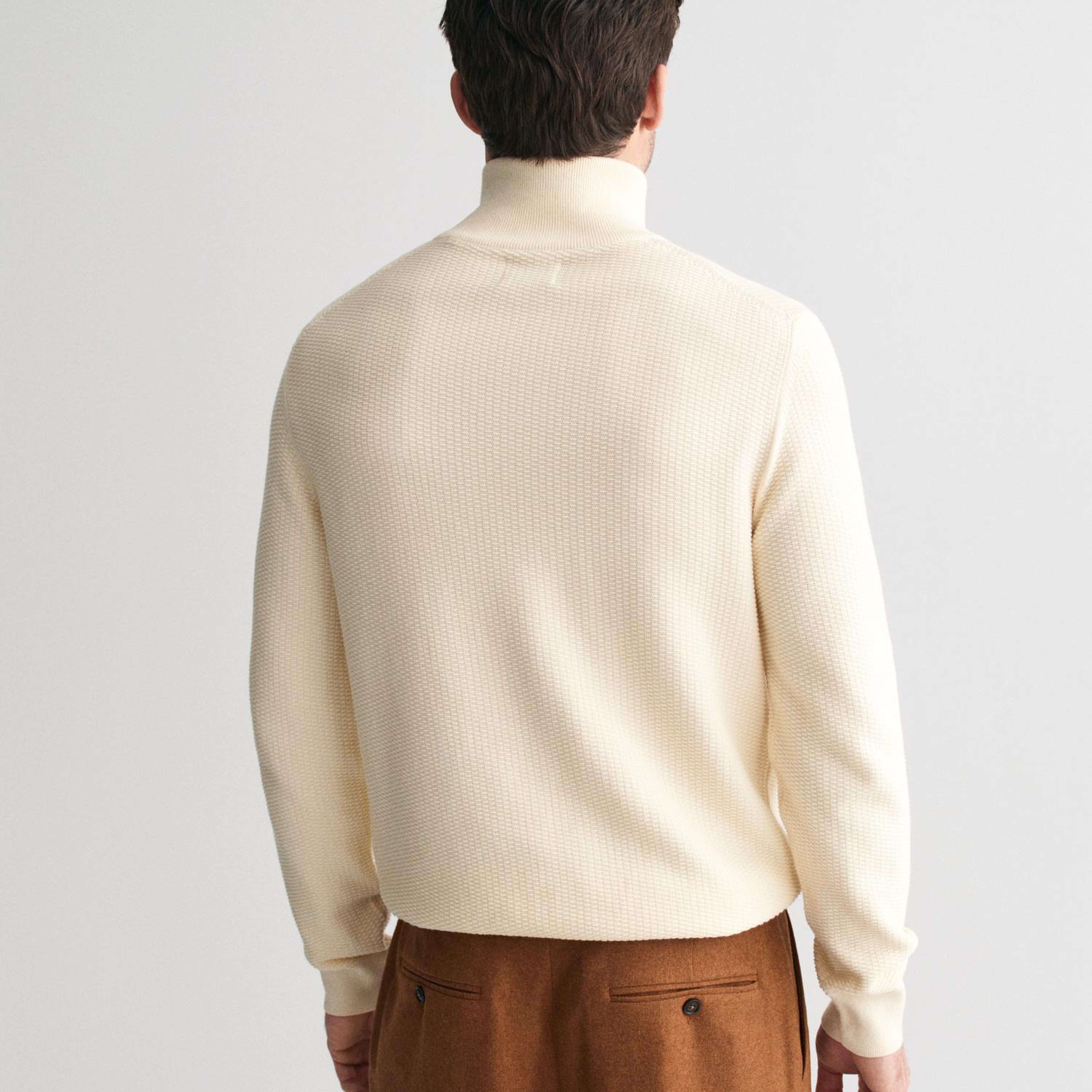 GANT Erkek Krem Regular Fit Yarım Fermuarlı Kazak