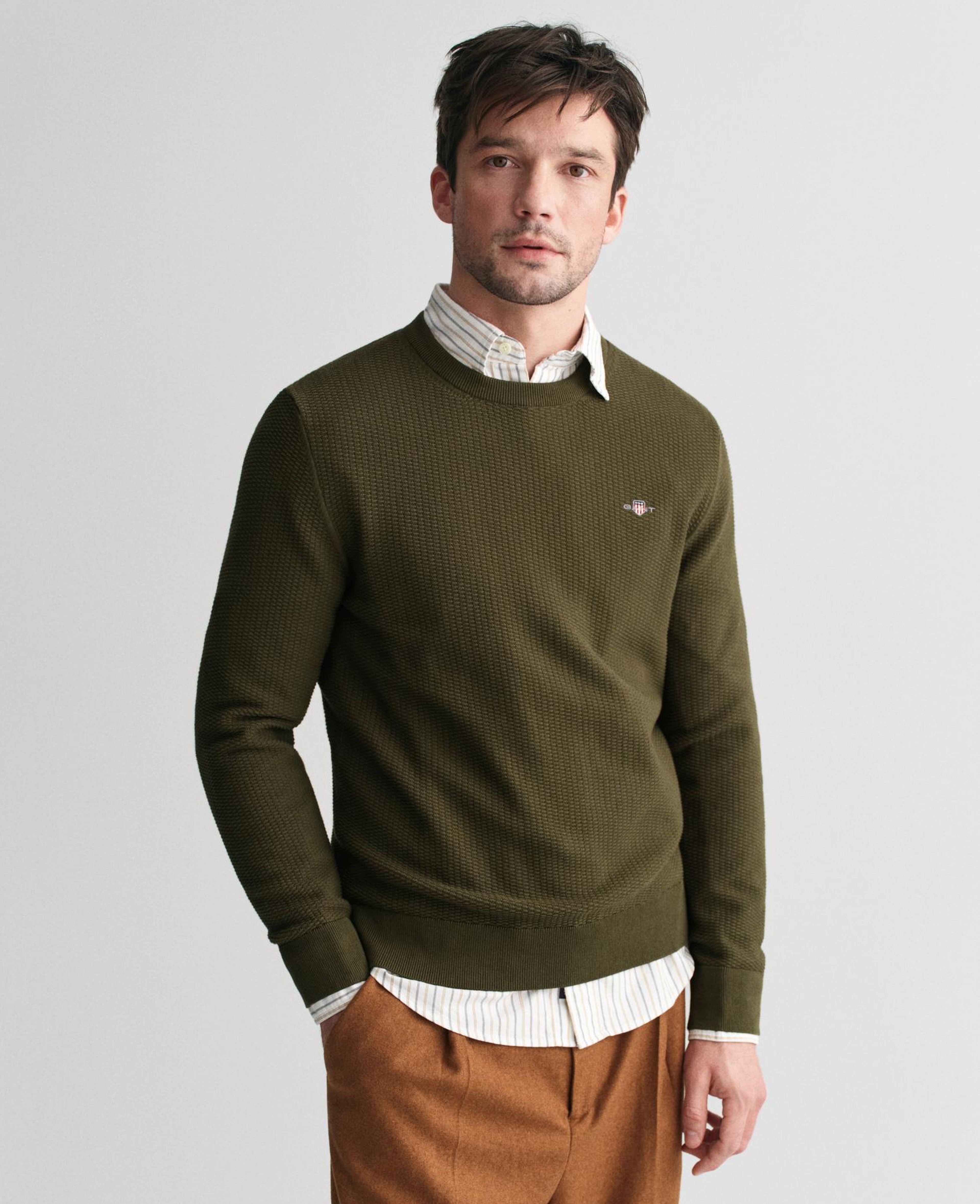 GANT Erkek Yeşil Regular Fit Bisiklet Yaka Kazak