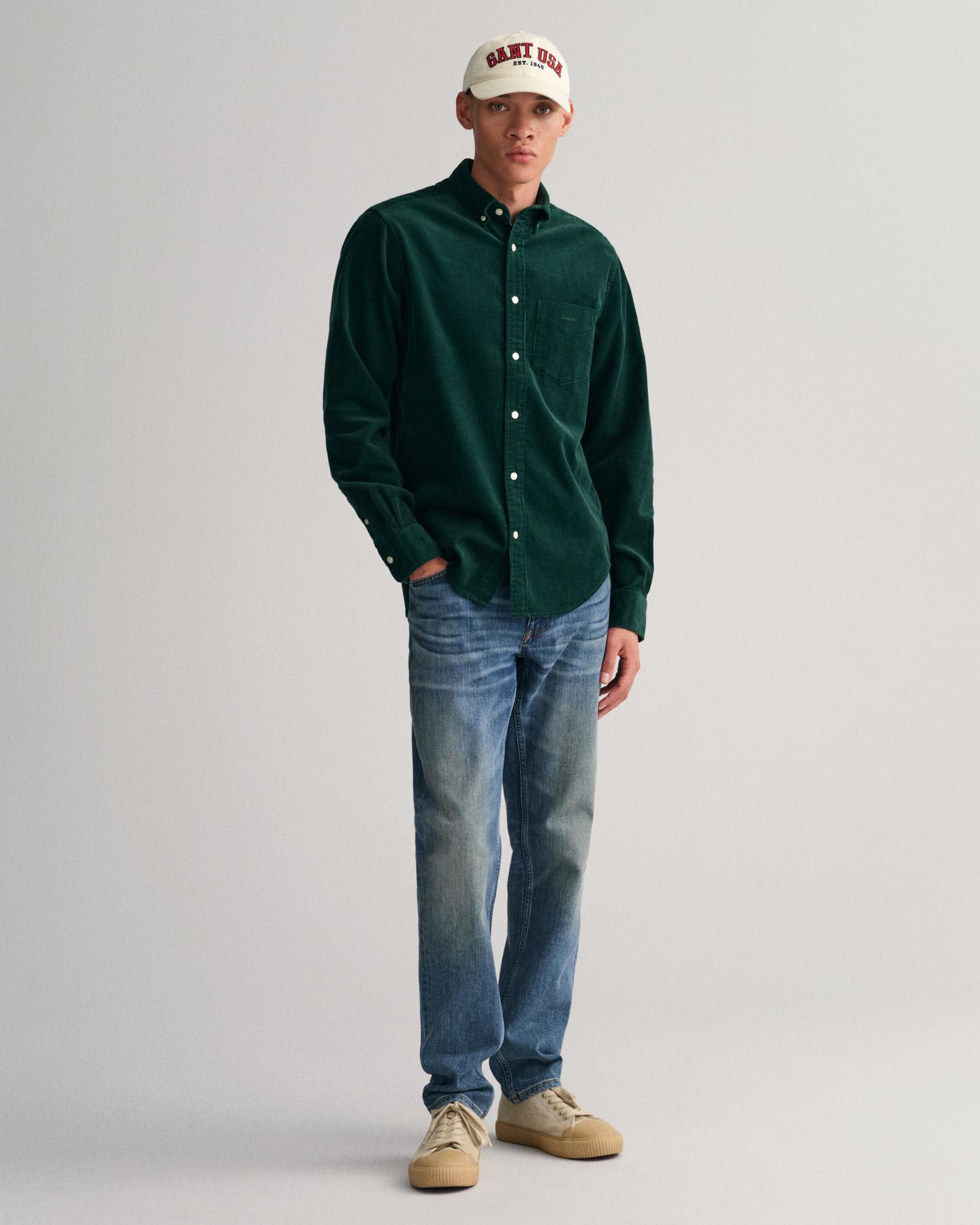 GANT Erkek Yeşil Regular Fit Düğmeli Yaka Kadife Gömlek