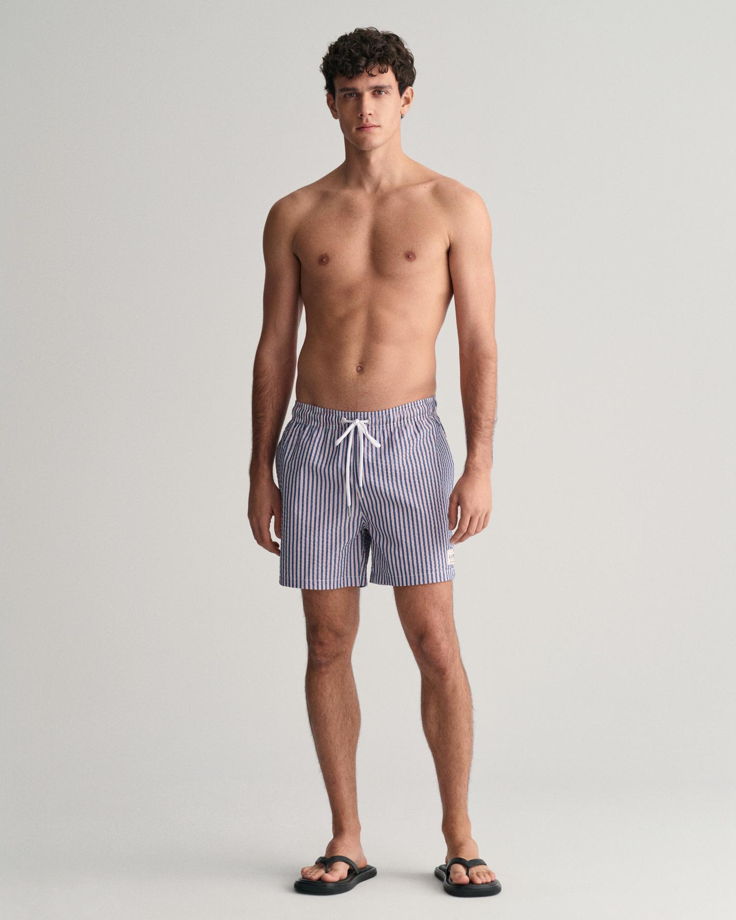 GANT Erkek Mavi Regular Fit Çizgili Deniz Şortu