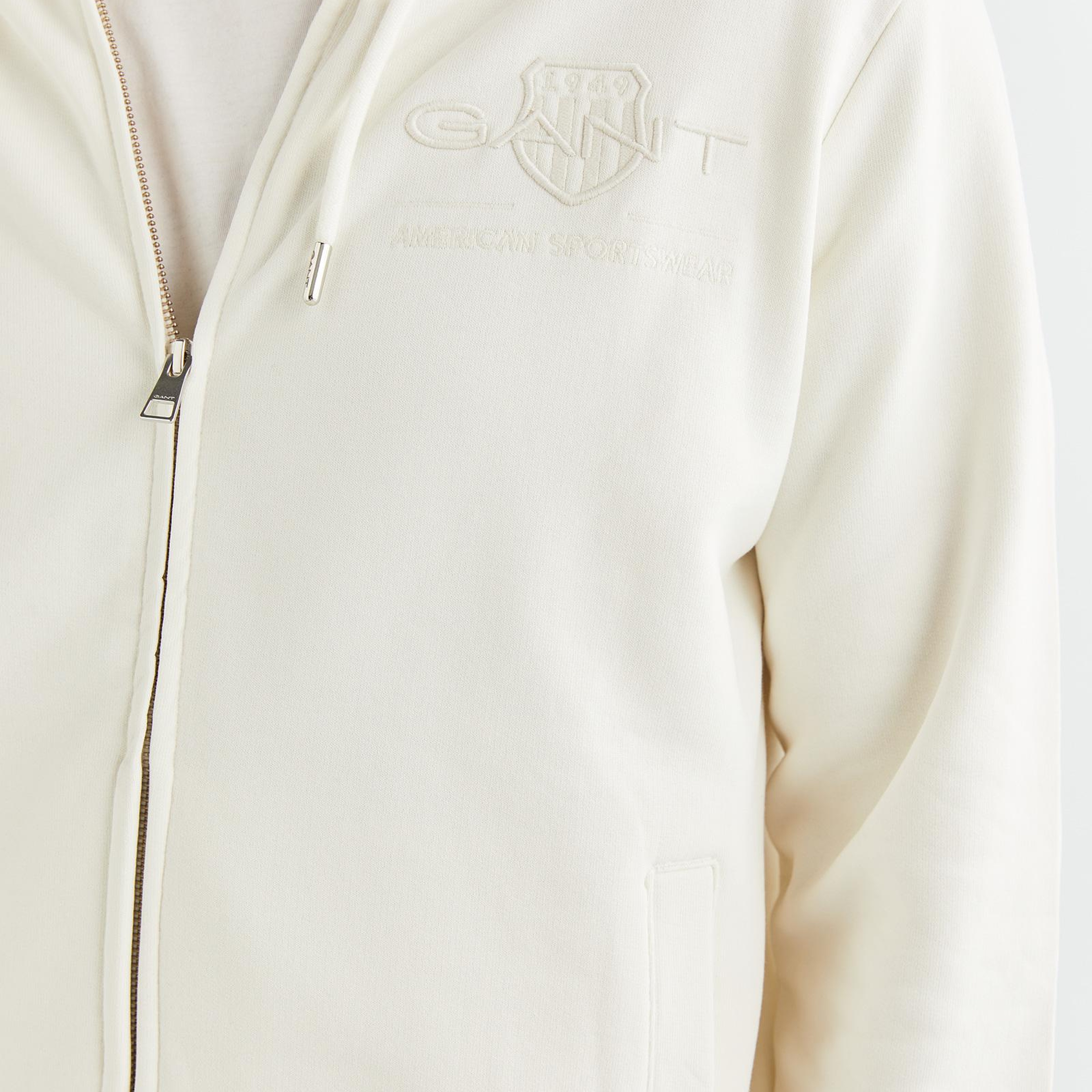 GANT Erkek Krem Regular Fit Kapüşonlu Logolu Sweatshirt