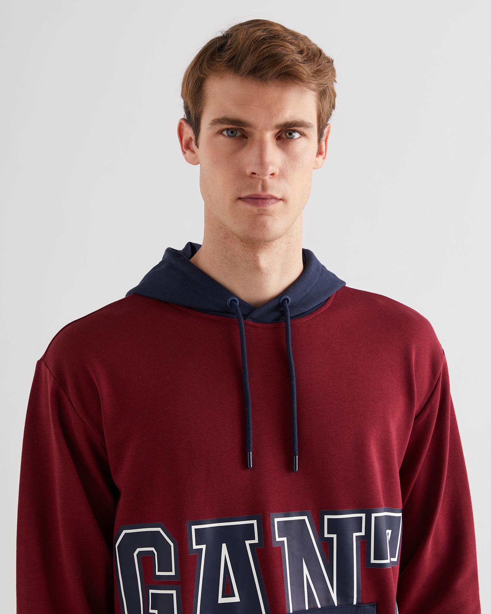 GANT Erkek Bordo Regular Fit Kapüşonlu Logolu Sweatshirt