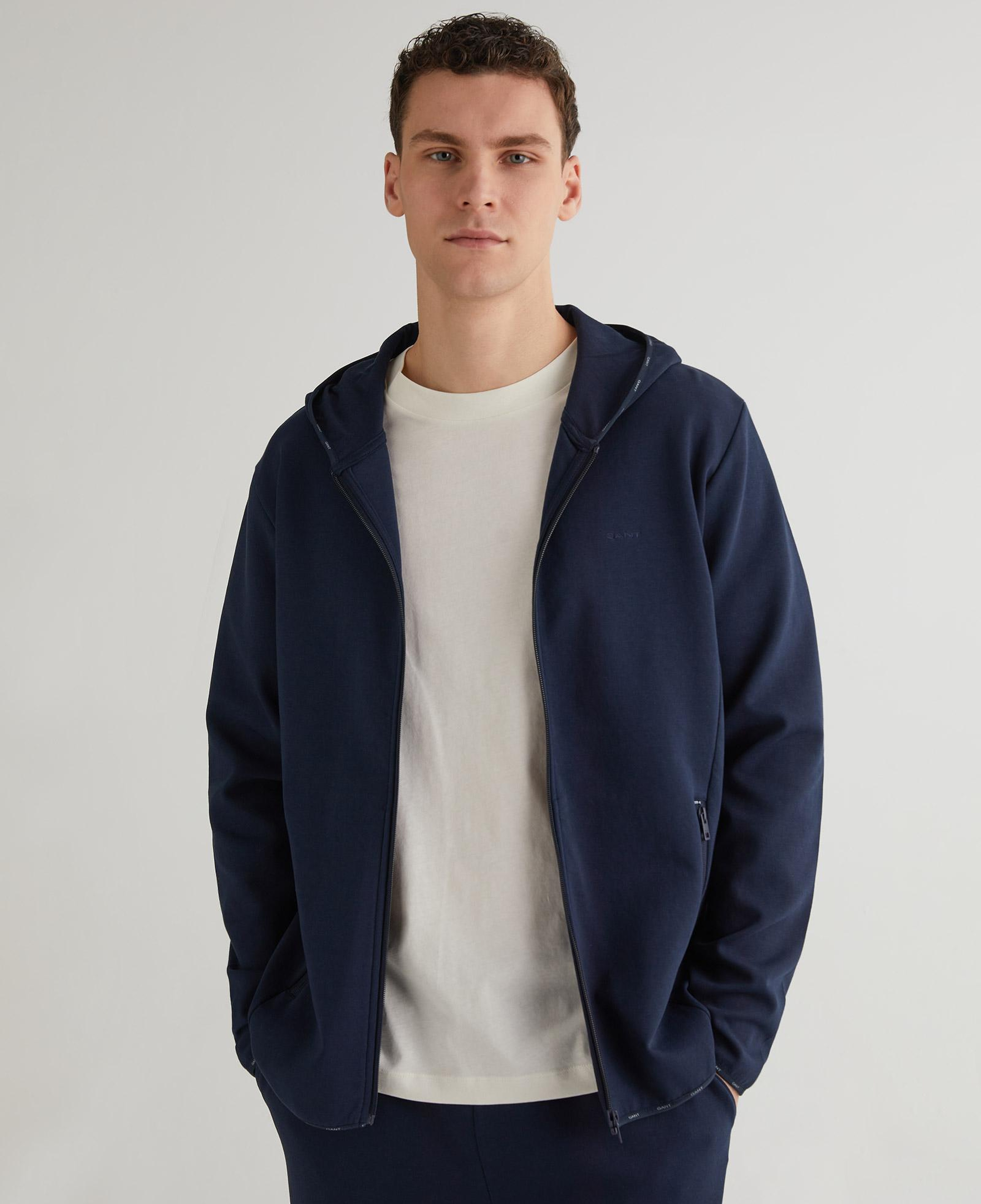 GANT Erkek Lacivert Regular Fit Fermuarlı Logolu Sweatshirt