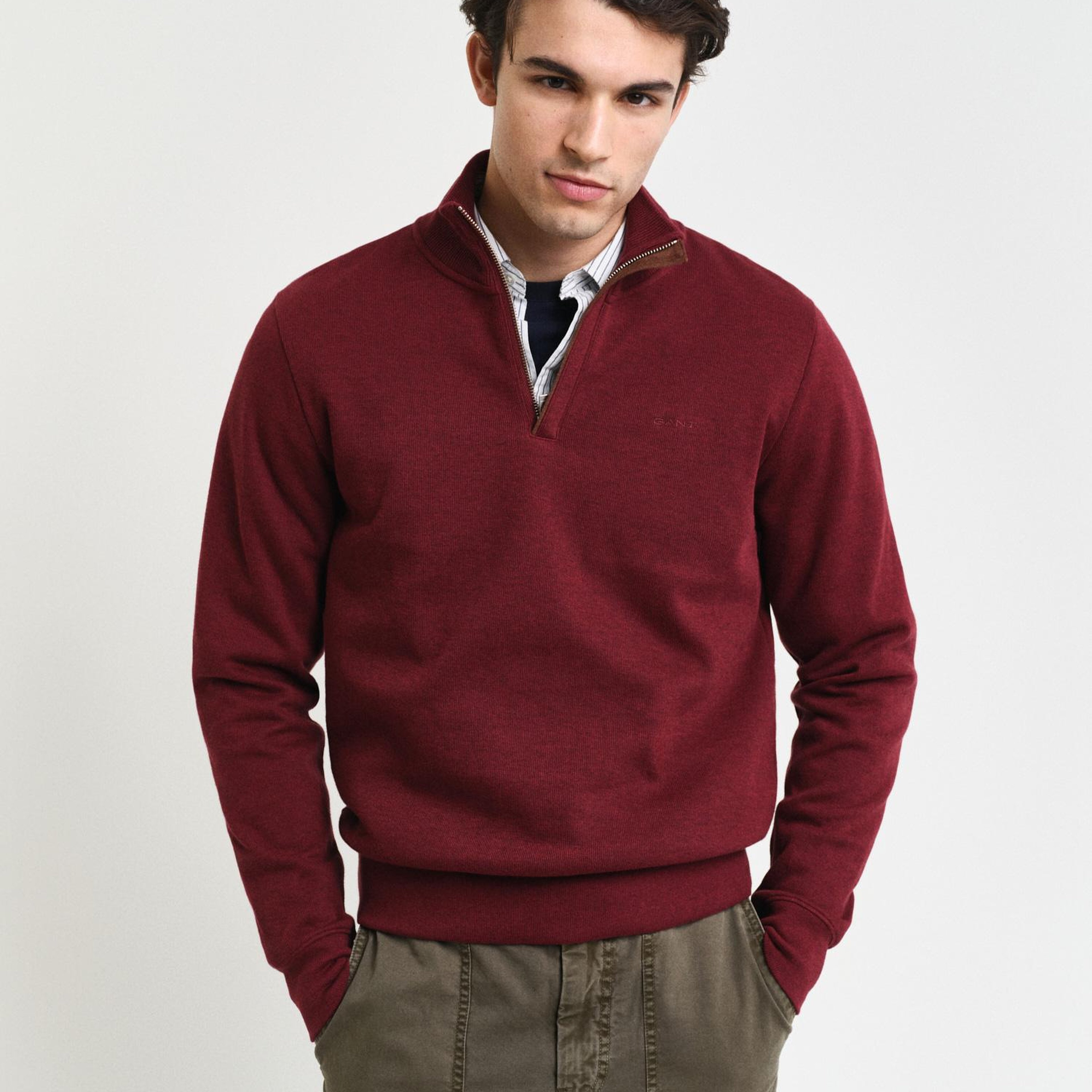 GANT Erkek Bordo Regular Fit Yarım Fermuarlı Sweatshirt
