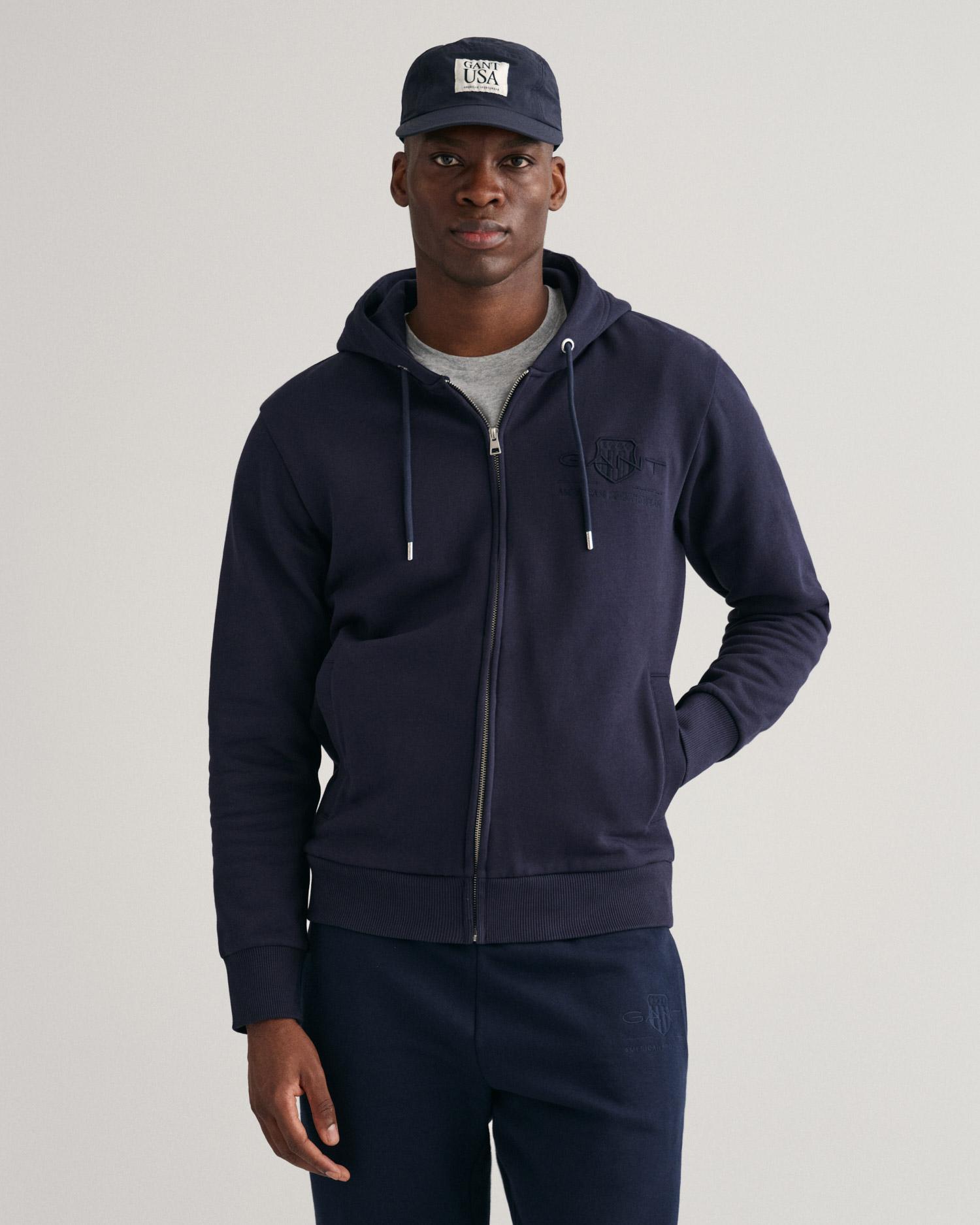 GANT Erkek Lacivert Regular Fit Kapüşonlu Logolu Sweatshirt
