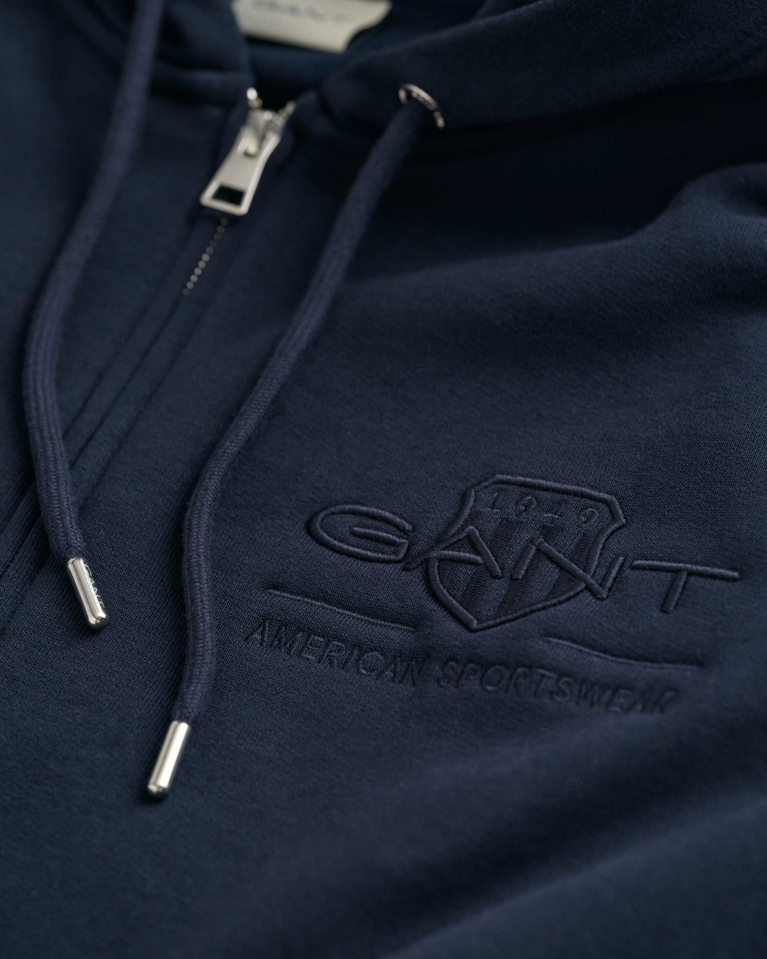 GANT Erkek Lacivert Regular Fit Kapüşonlu Logolu Sweatshirt
