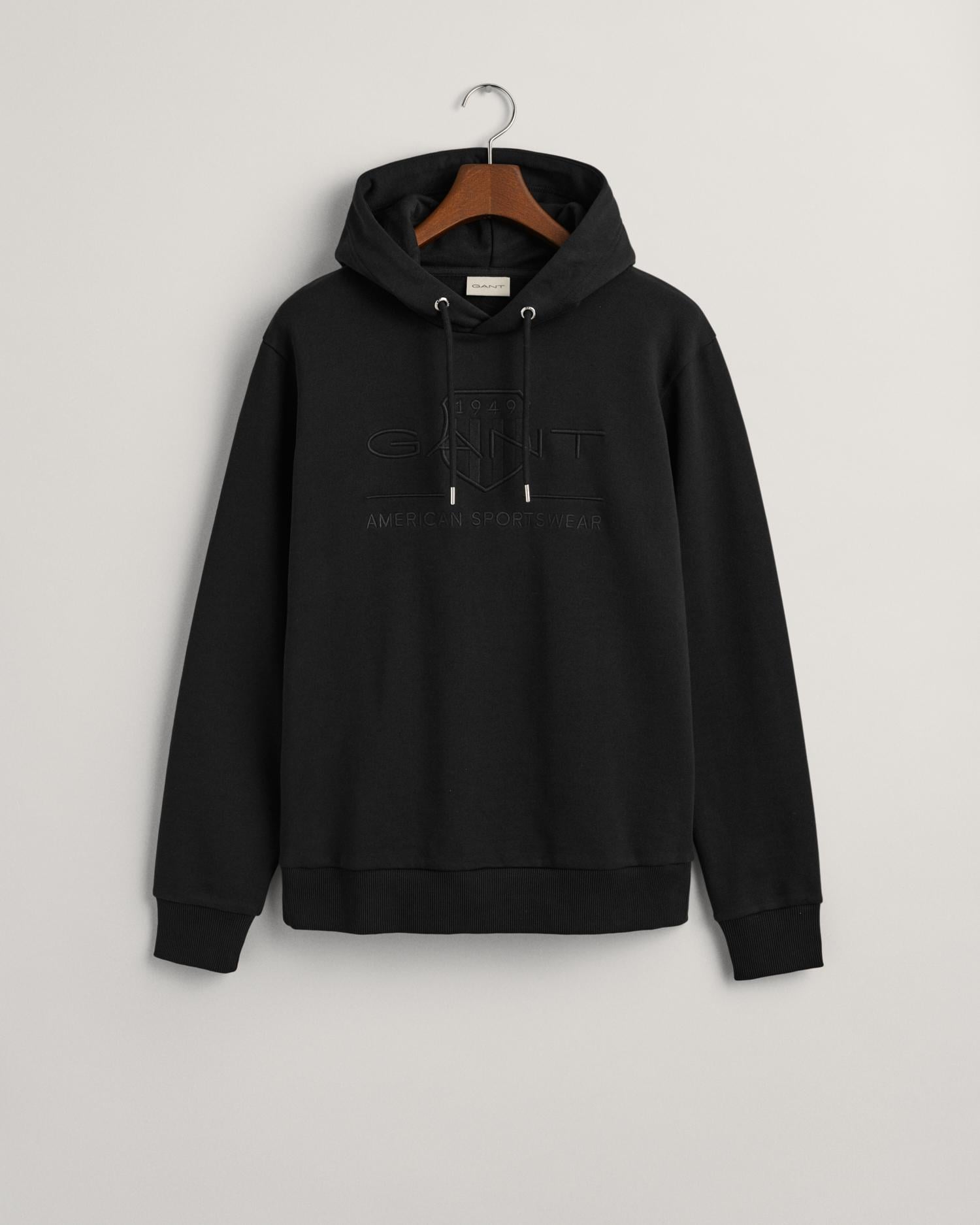 Gant Erkek Siyah Regular Fit Kapüşonlu Logolu Sweatshirt