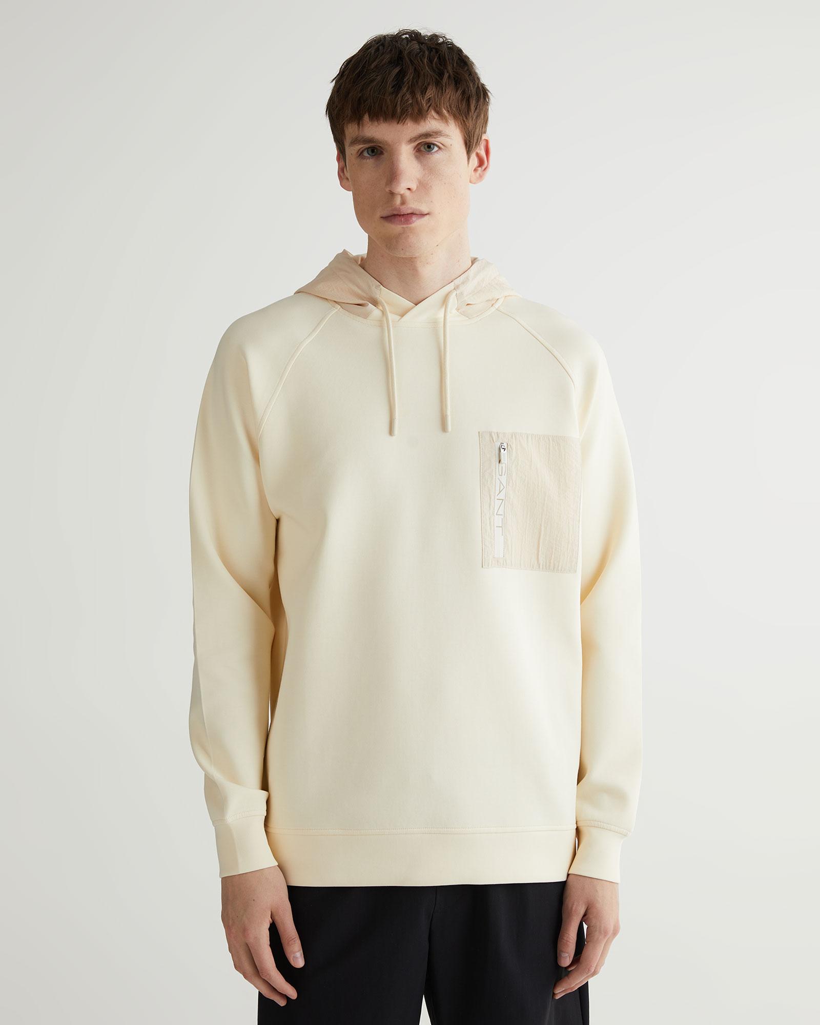 GANT Erkek Krem Regular Fit Kapüşonlu Logolu Sweatshirt