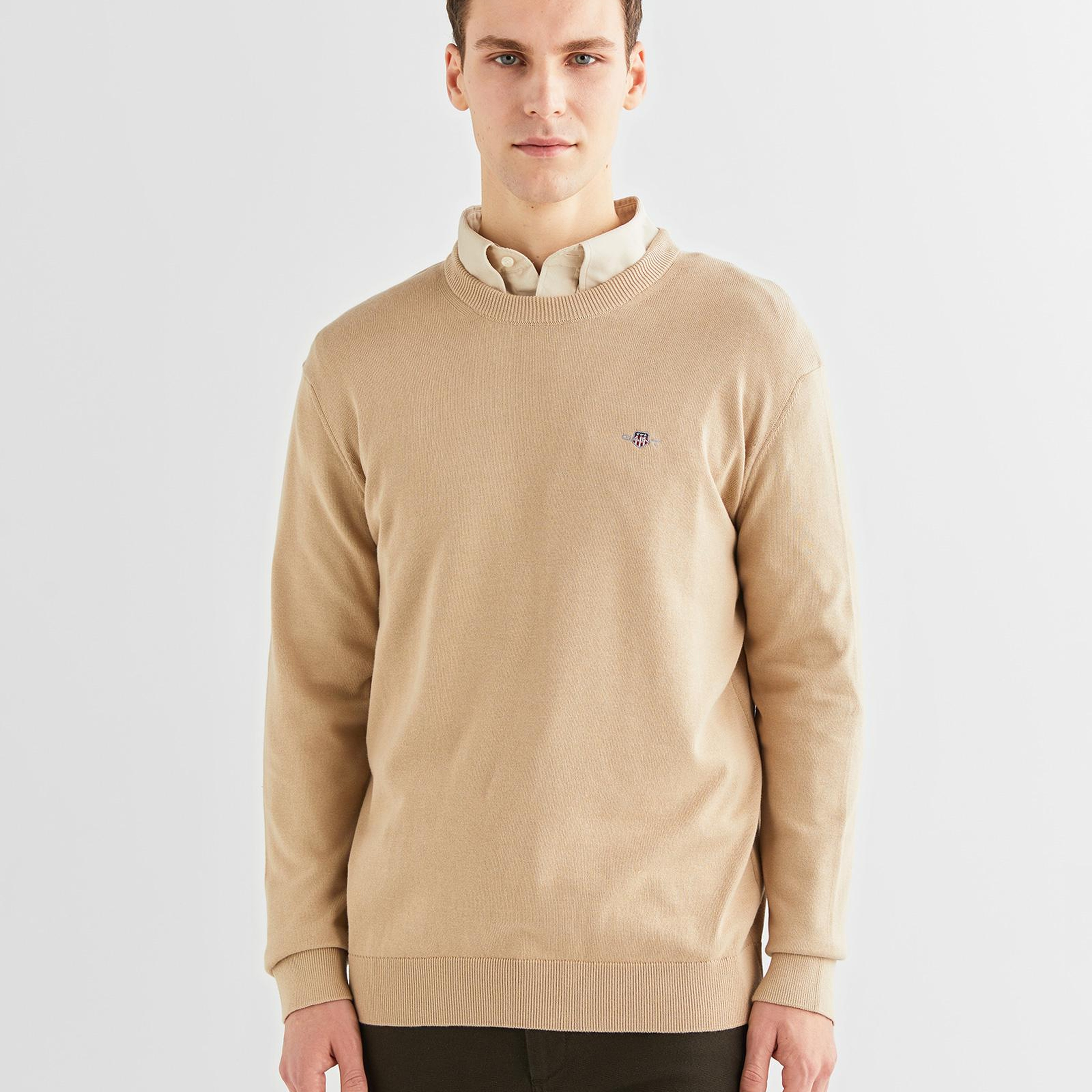 GANT Erkek Bej Regular Fit Bisiklet Yaka Kazak
