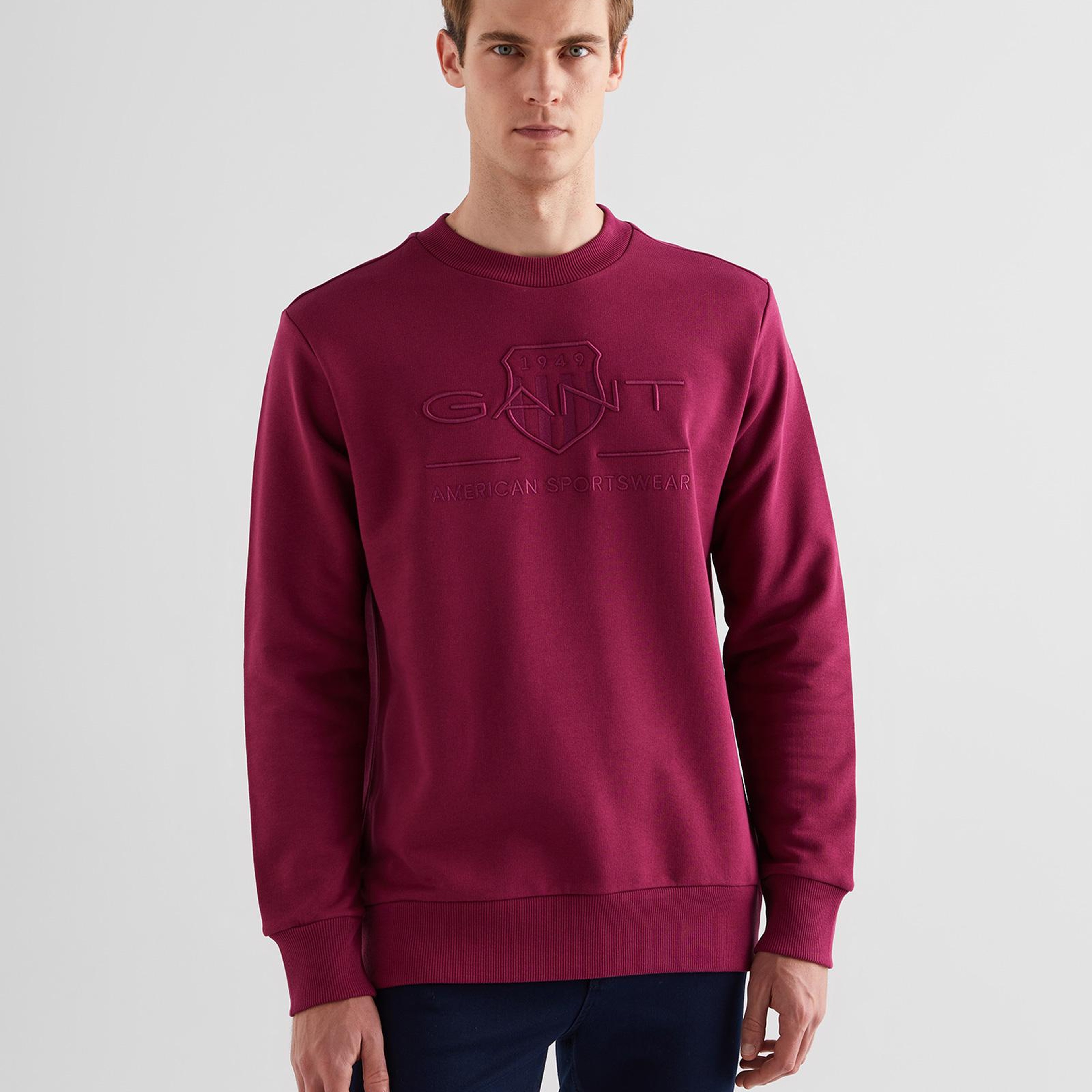 GANT Erkek Bordo Regular Fit Bisiklet Yaka Logolu Sweatshirt