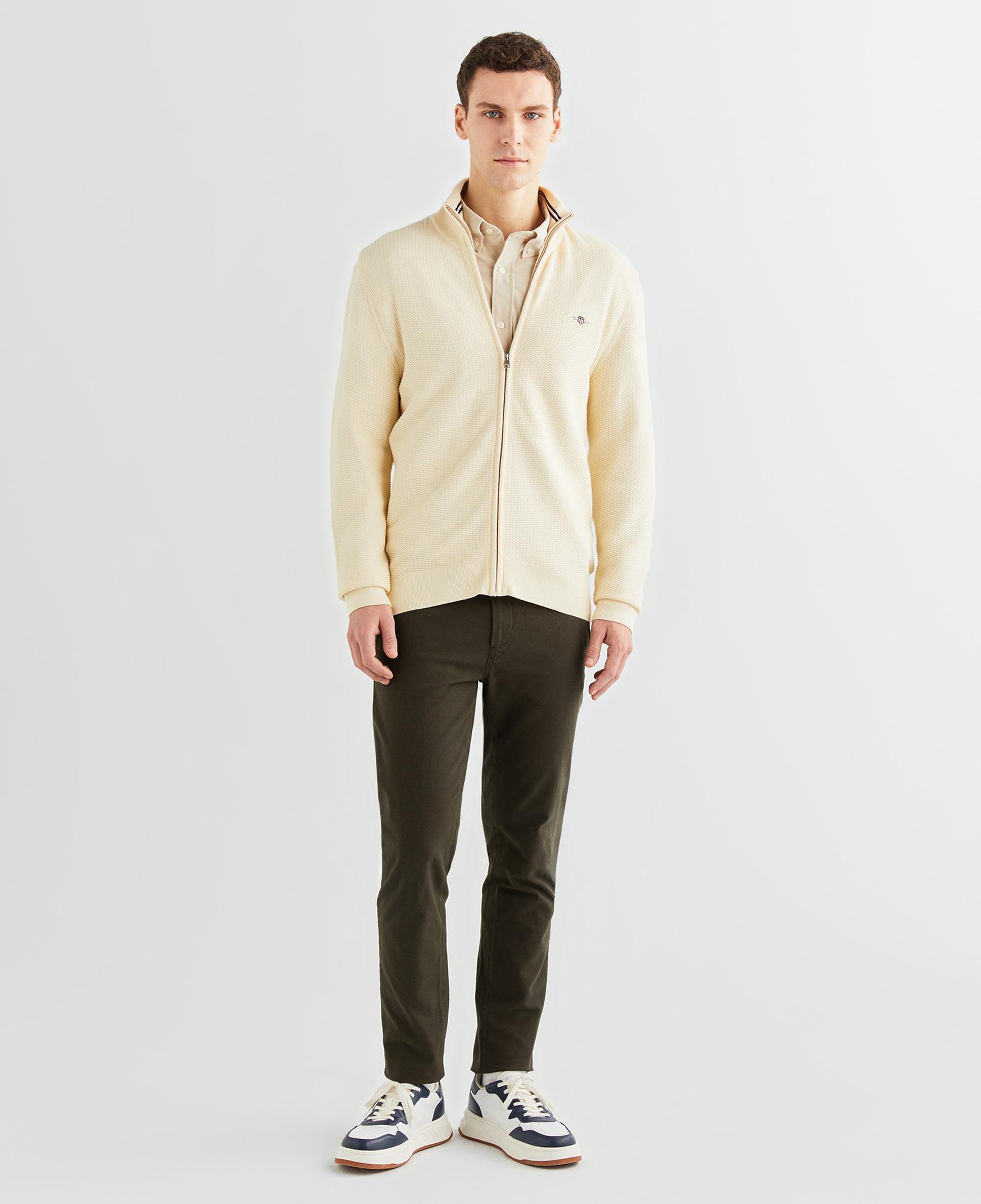 GANT Erkek Krem Regular Fit Fermuarlı Hırka