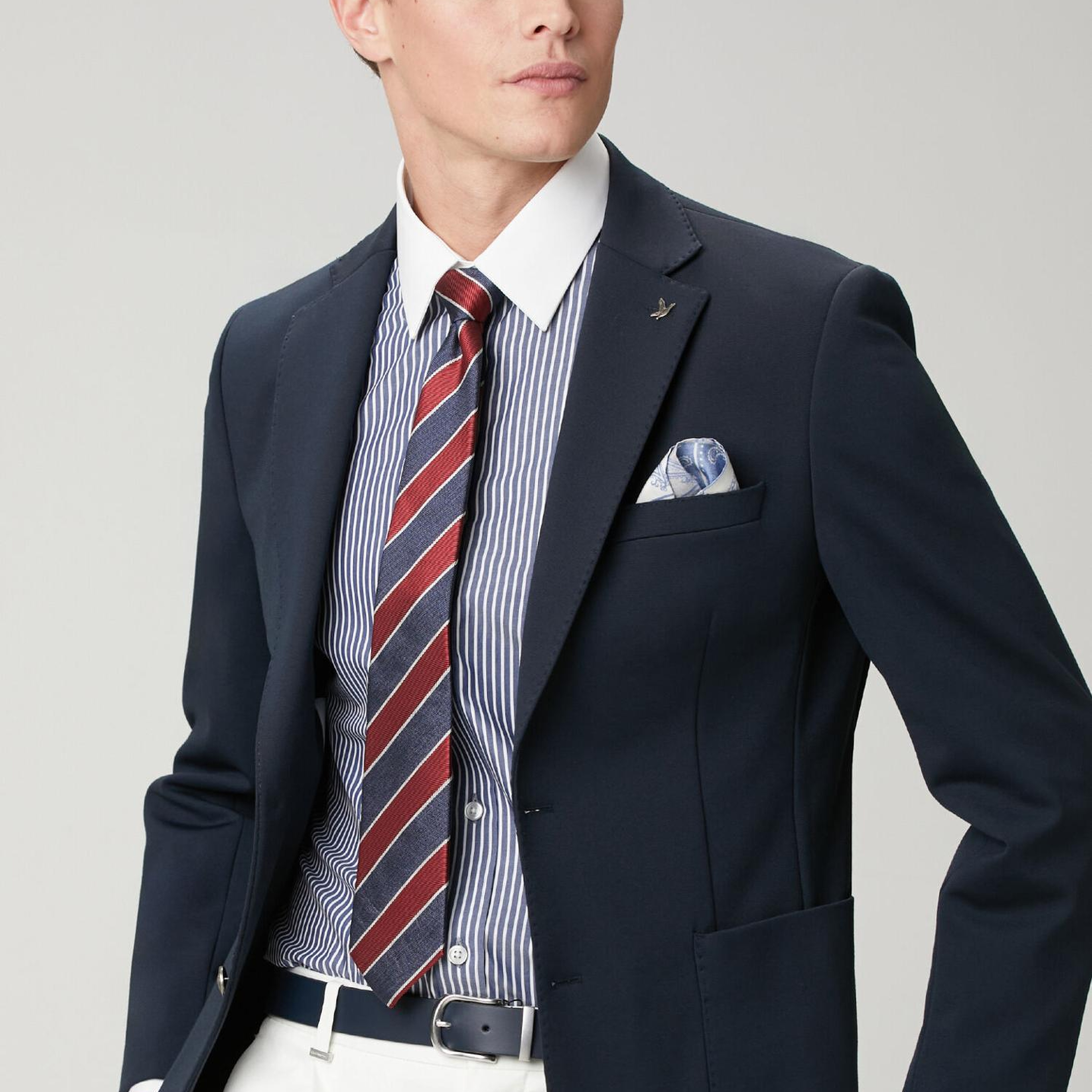 Beymen Club Erkek Lacivert Beyaz Çizgili Comfort Fit Pamuklu Gömlek