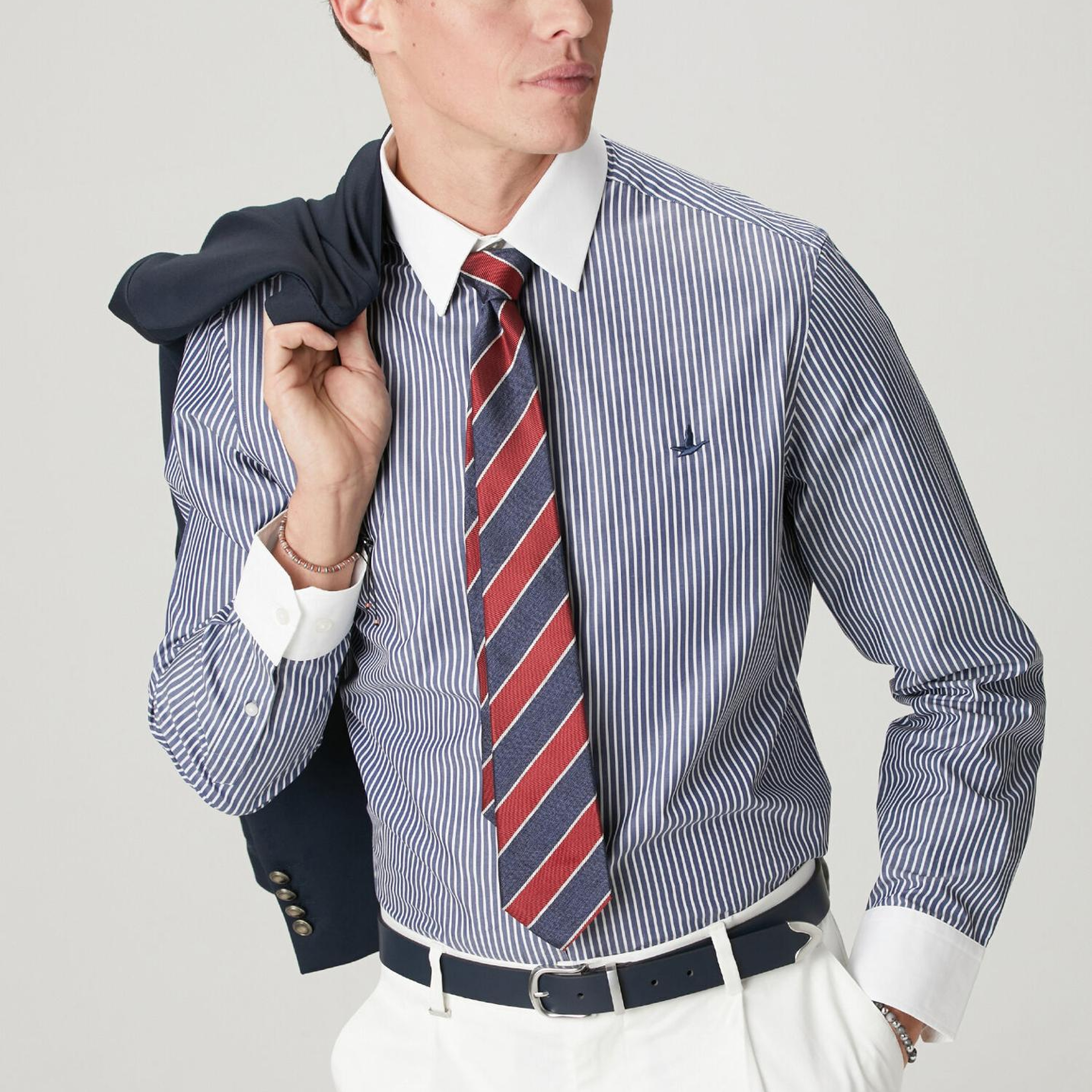 Beymen Club Erkek Lacivert Beyaz Çizgili Comfort Fit Pamuklu Gömlek