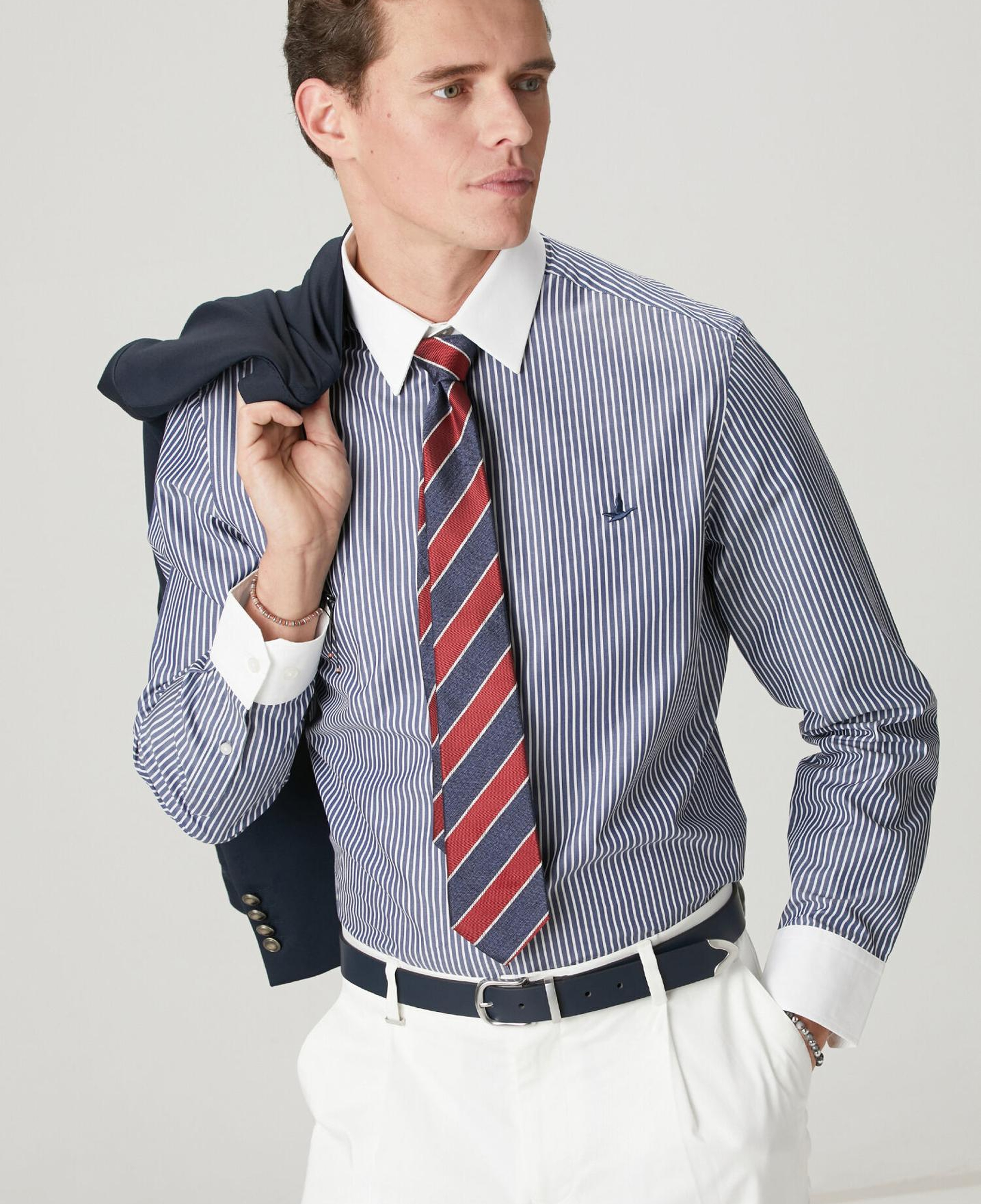 Beymen Club Erkek Lacivert Beyaz Çizgili Comfort Fit Pamuklu Gömlek