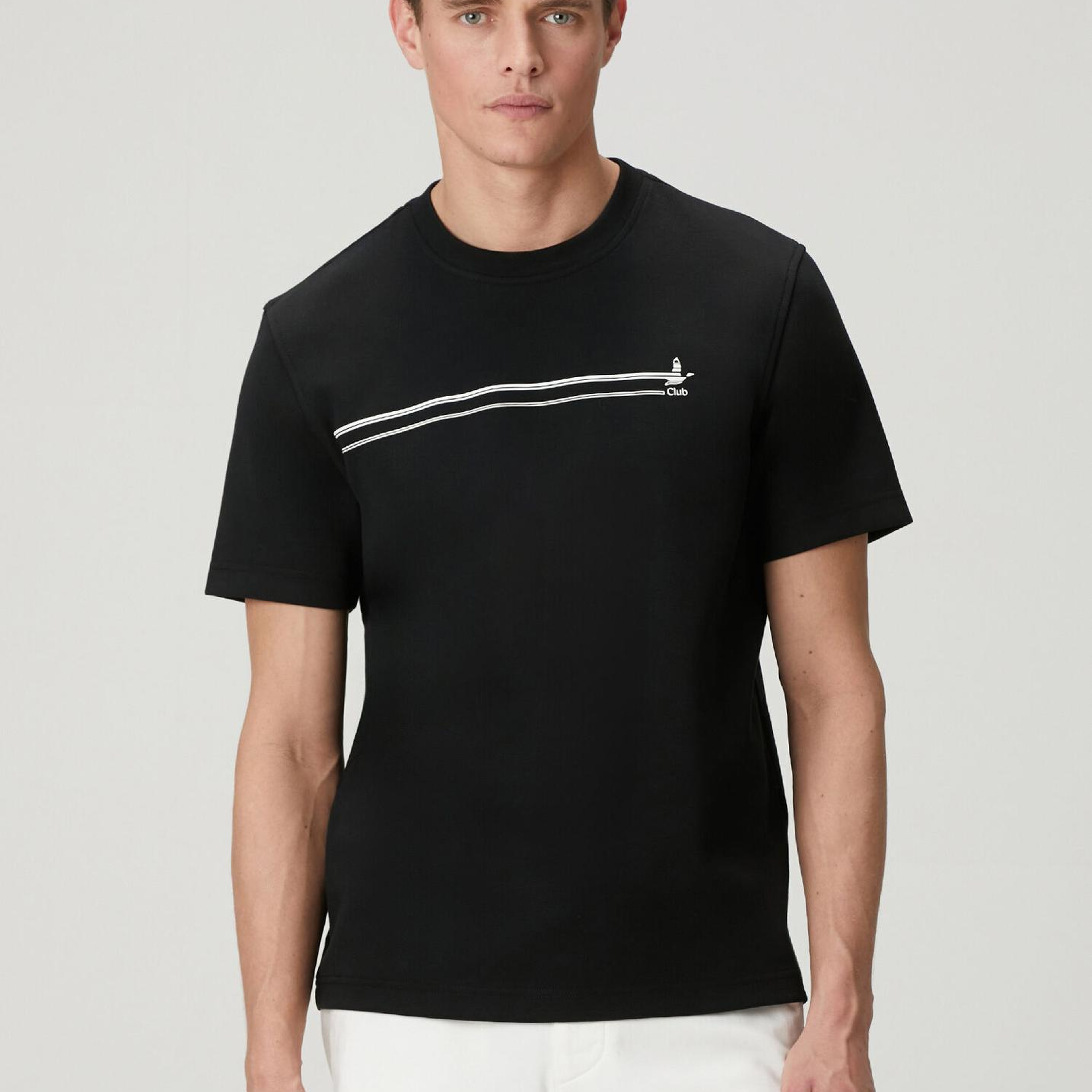 Beymen Club Erkek Siyah Relax Fit Şerit Logolu Pike T-shirt