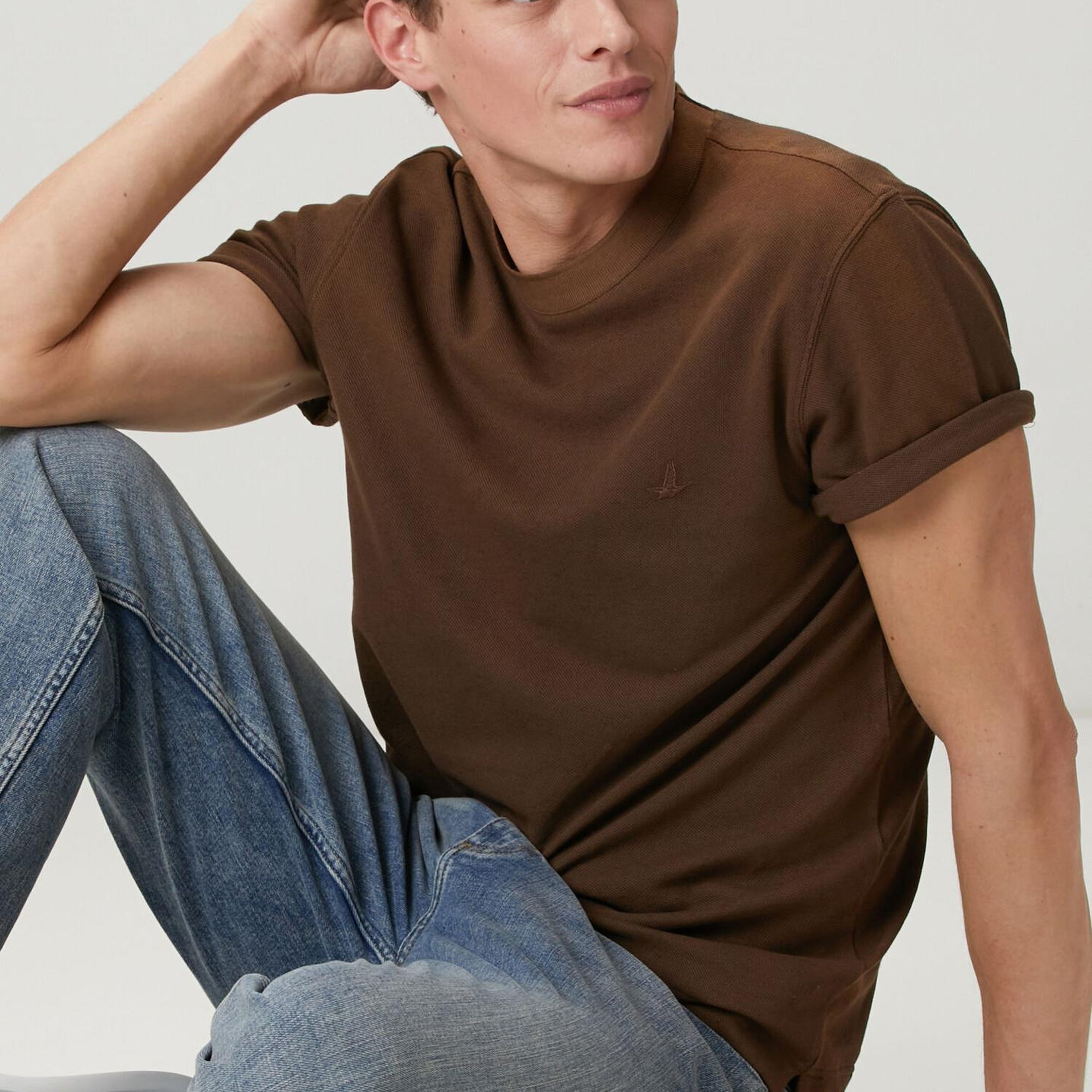 Beymen Club Erkek Açık Kahverengi Relax Fit Pamuk Keten Pike T-shirt