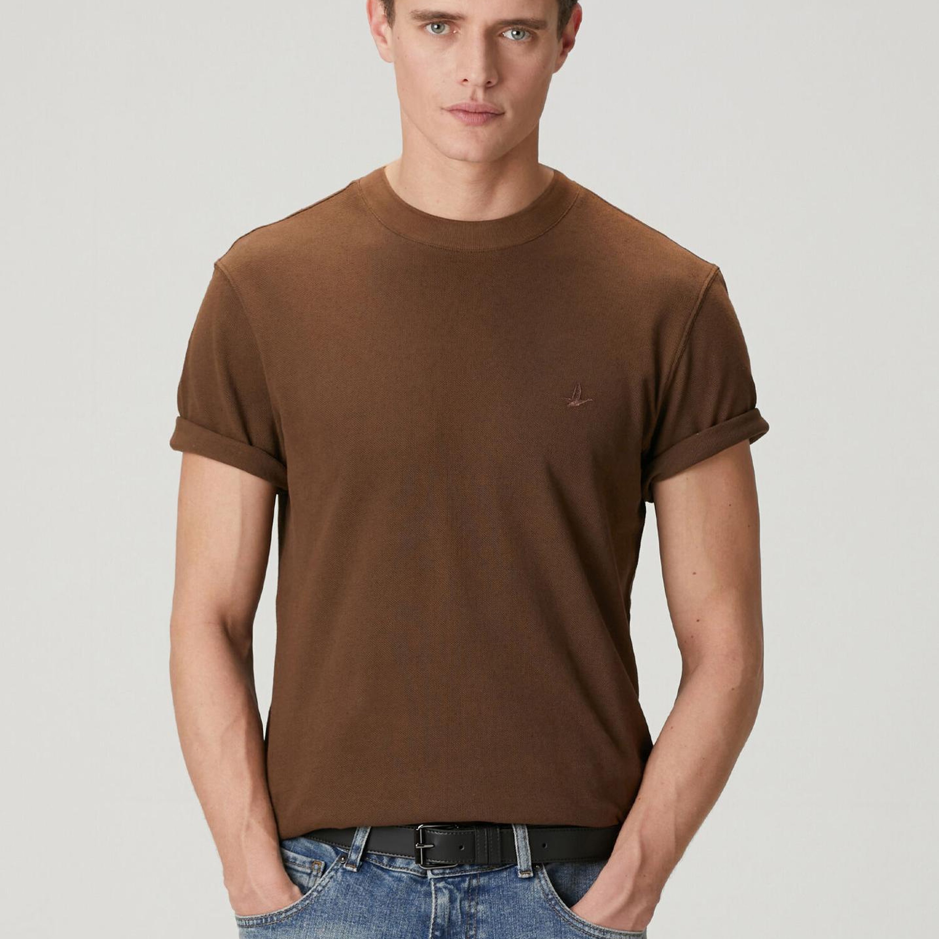 Beymen Club Erkek Açık Kahverengi Relax Fit Pamuk Keten Pike T-shirt