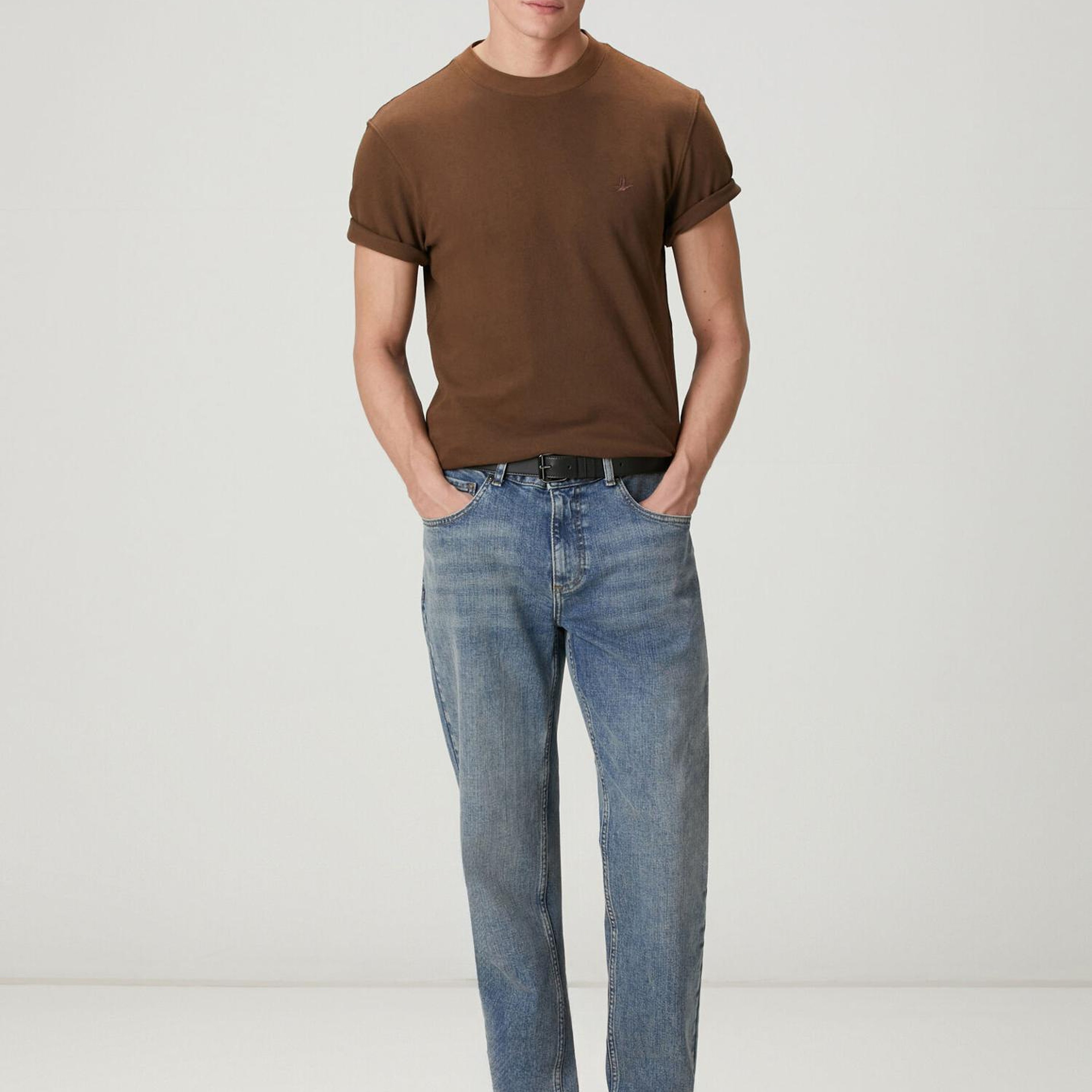 Beymen Club Erkek Açık Kahverengi Relax Fit Pamuk Keten Pike T-shirt