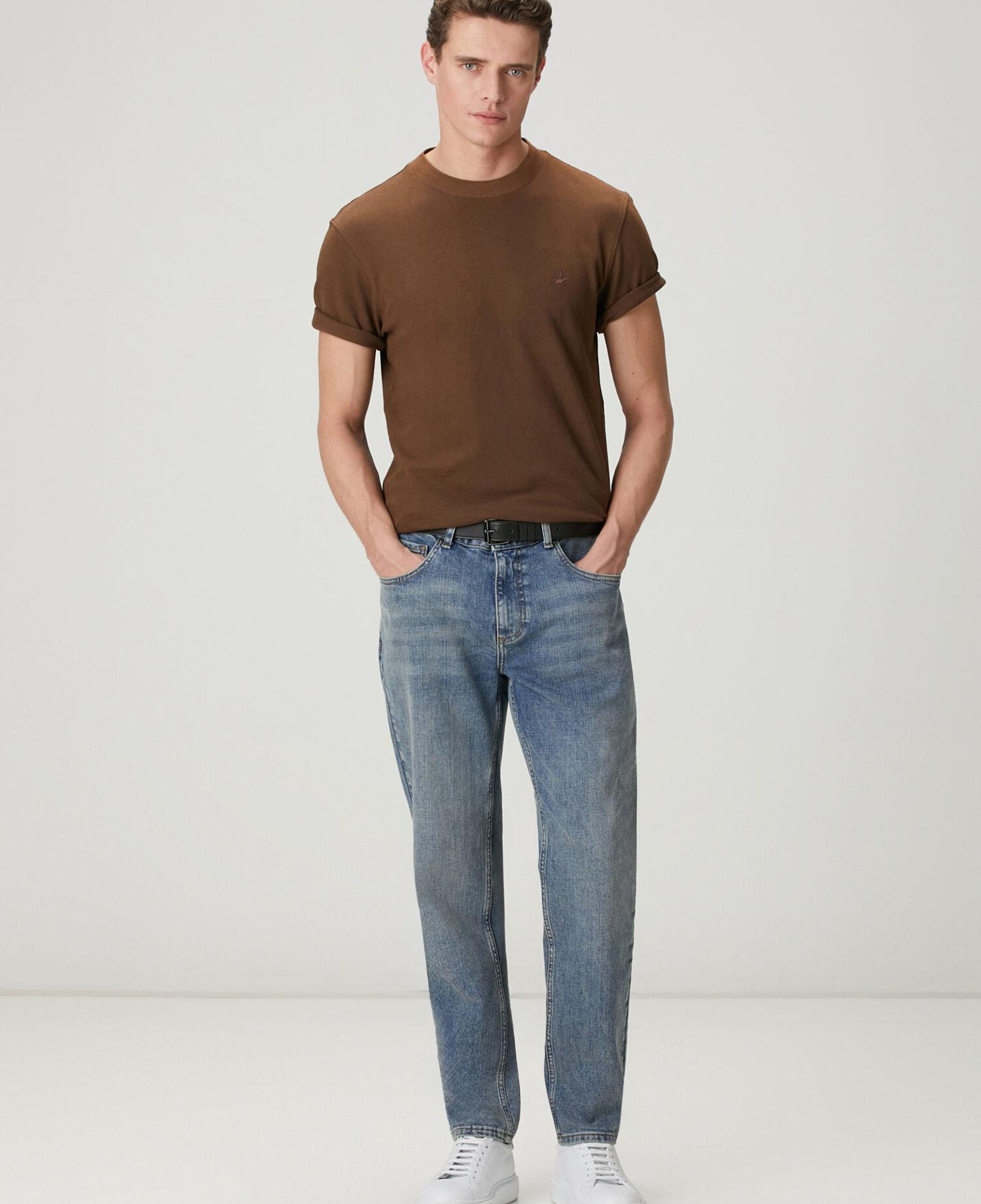 Beymen Club Erkek Açık Kahverengi Relax Fit Pamuk Keten Pike T-shirt