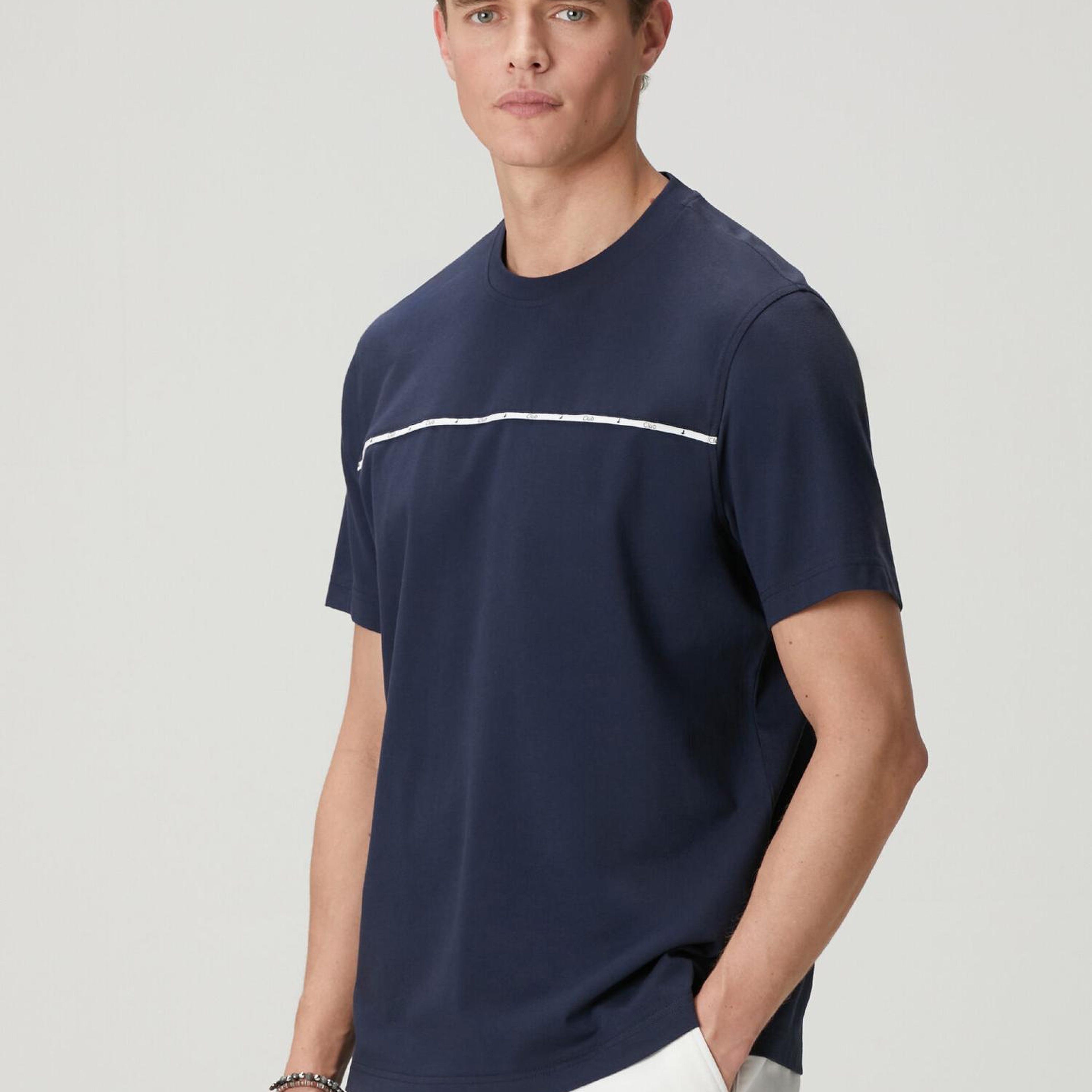 Beymen Club Erkek Lacivert Relax Fit Biye Detaylı Pike T-shirt